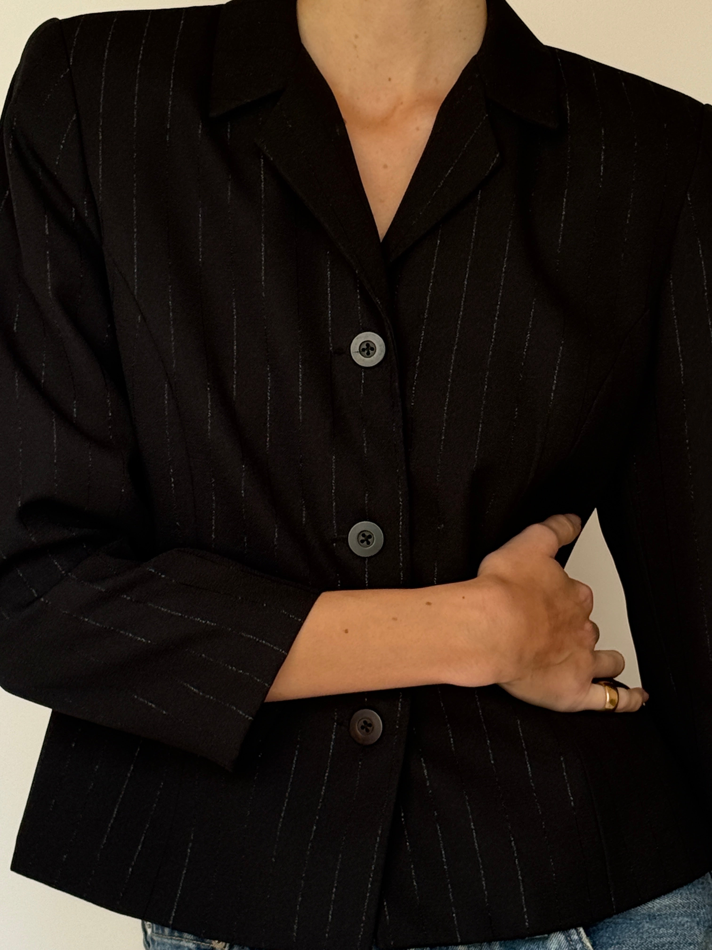 Vintage Black Pinstripe Tailored Blazer 7032