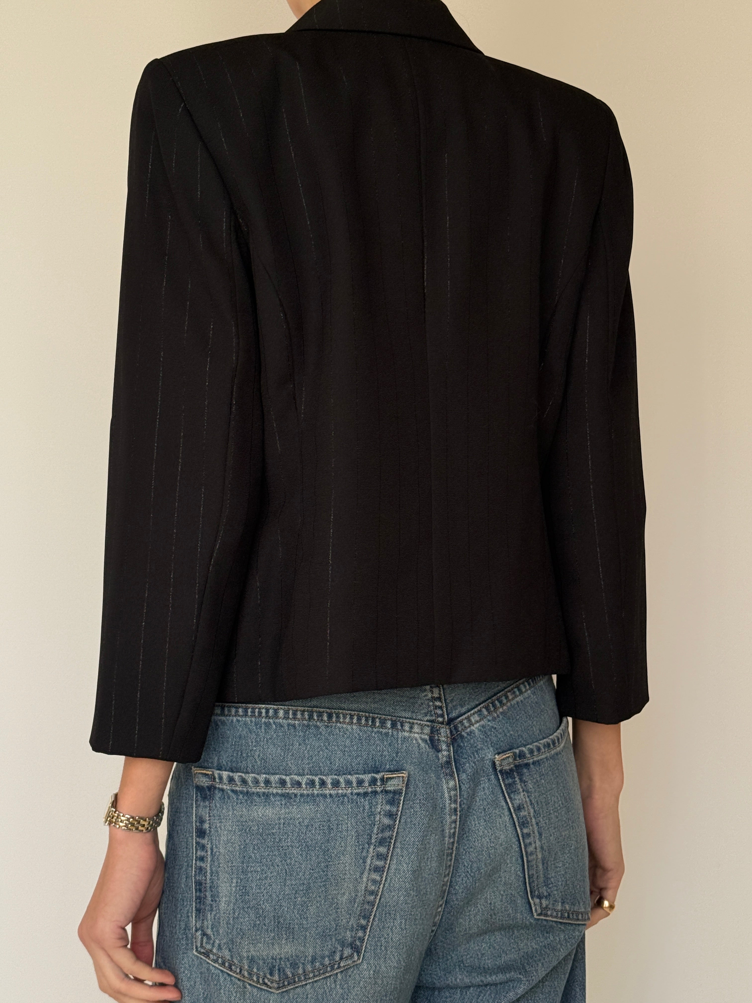 Vintage Black Pinstripe Tailored Blazer 7032