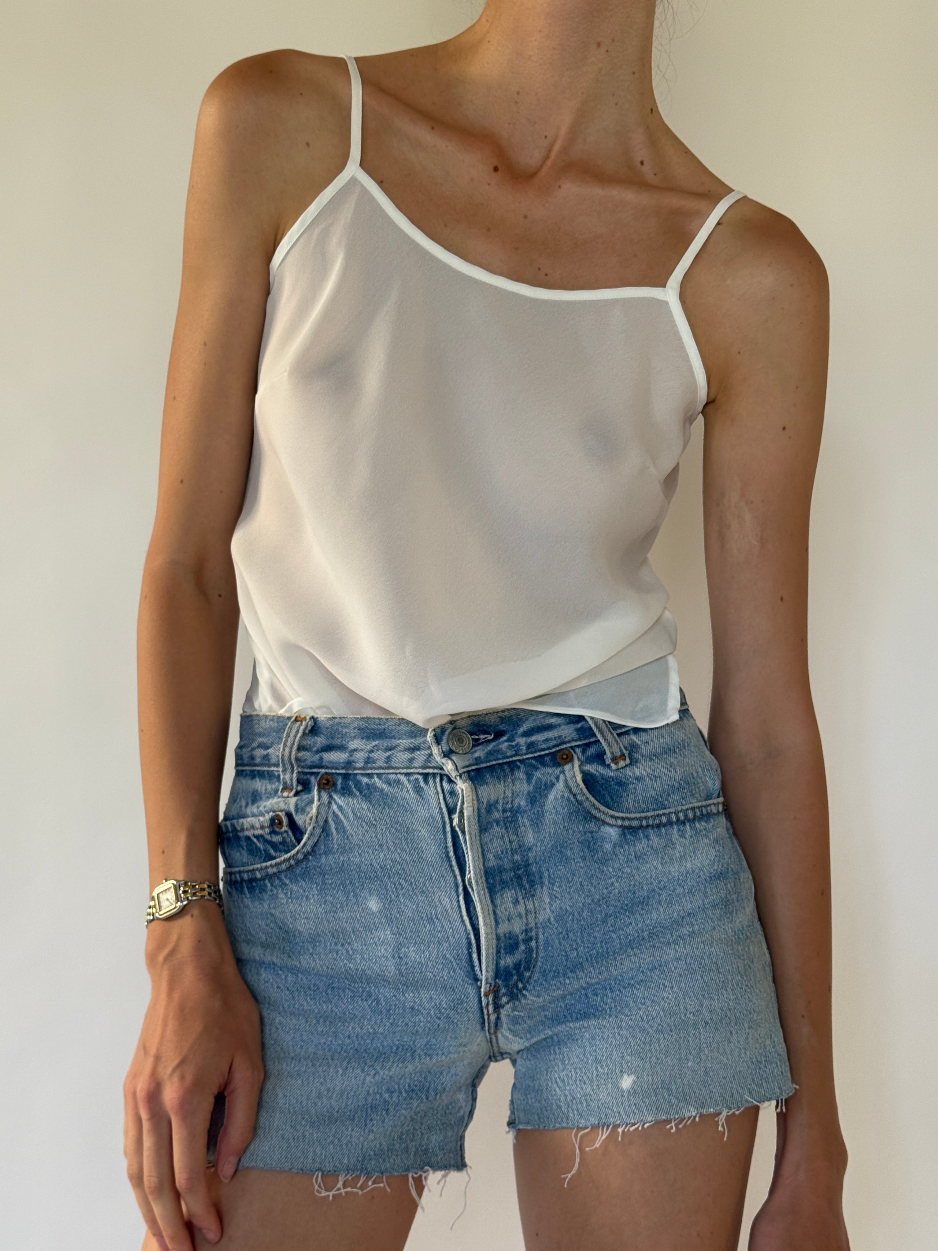 Vintage Levi's light blue denim shorts front view