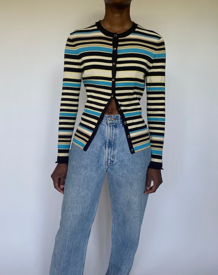 VINTAGE RIBBED STRIPED CARDIGAN 3562