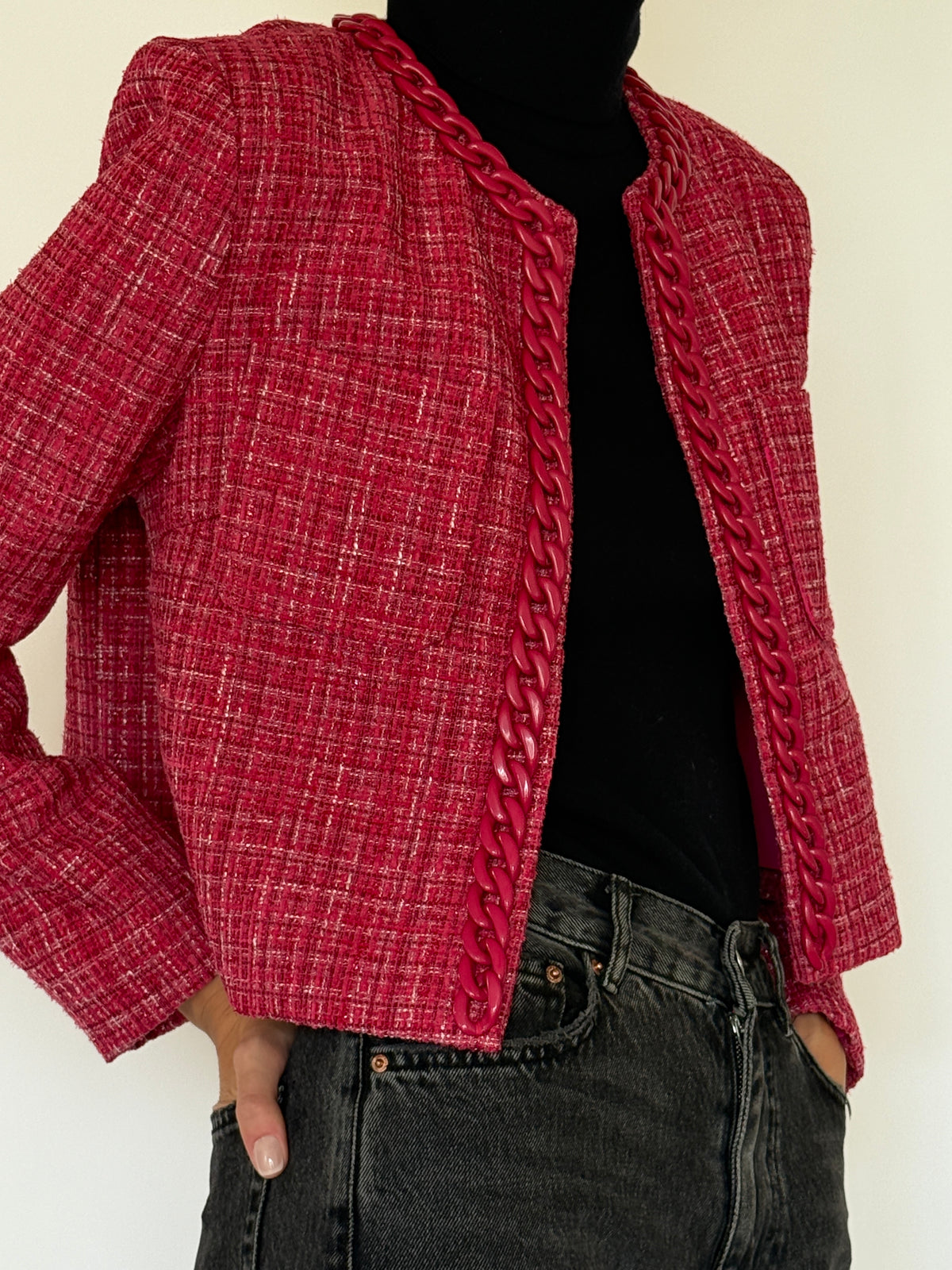 Vintage Tweed Chain Trim Jacket Pink 7531