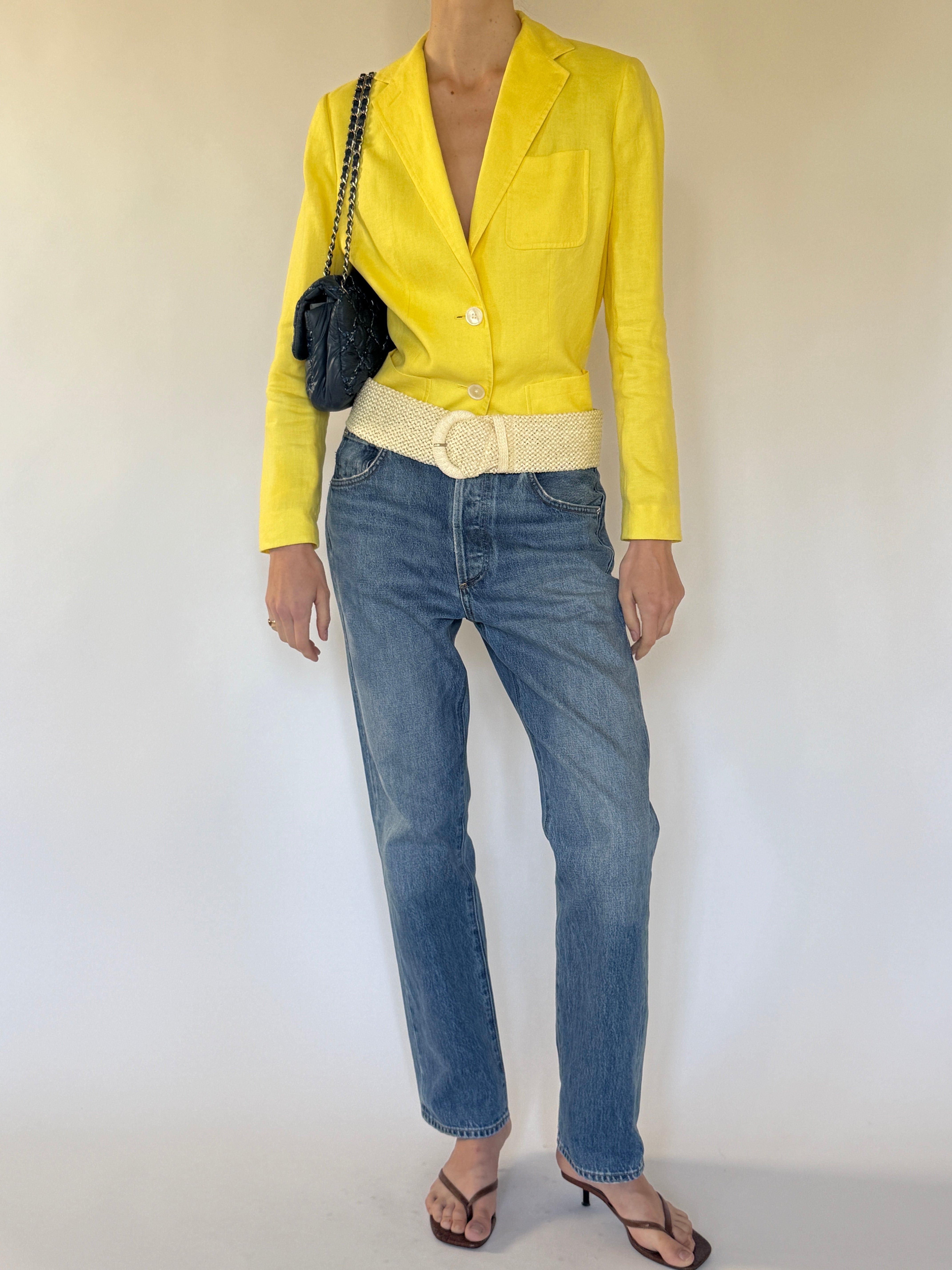 Vintage yellow linen blazer front view