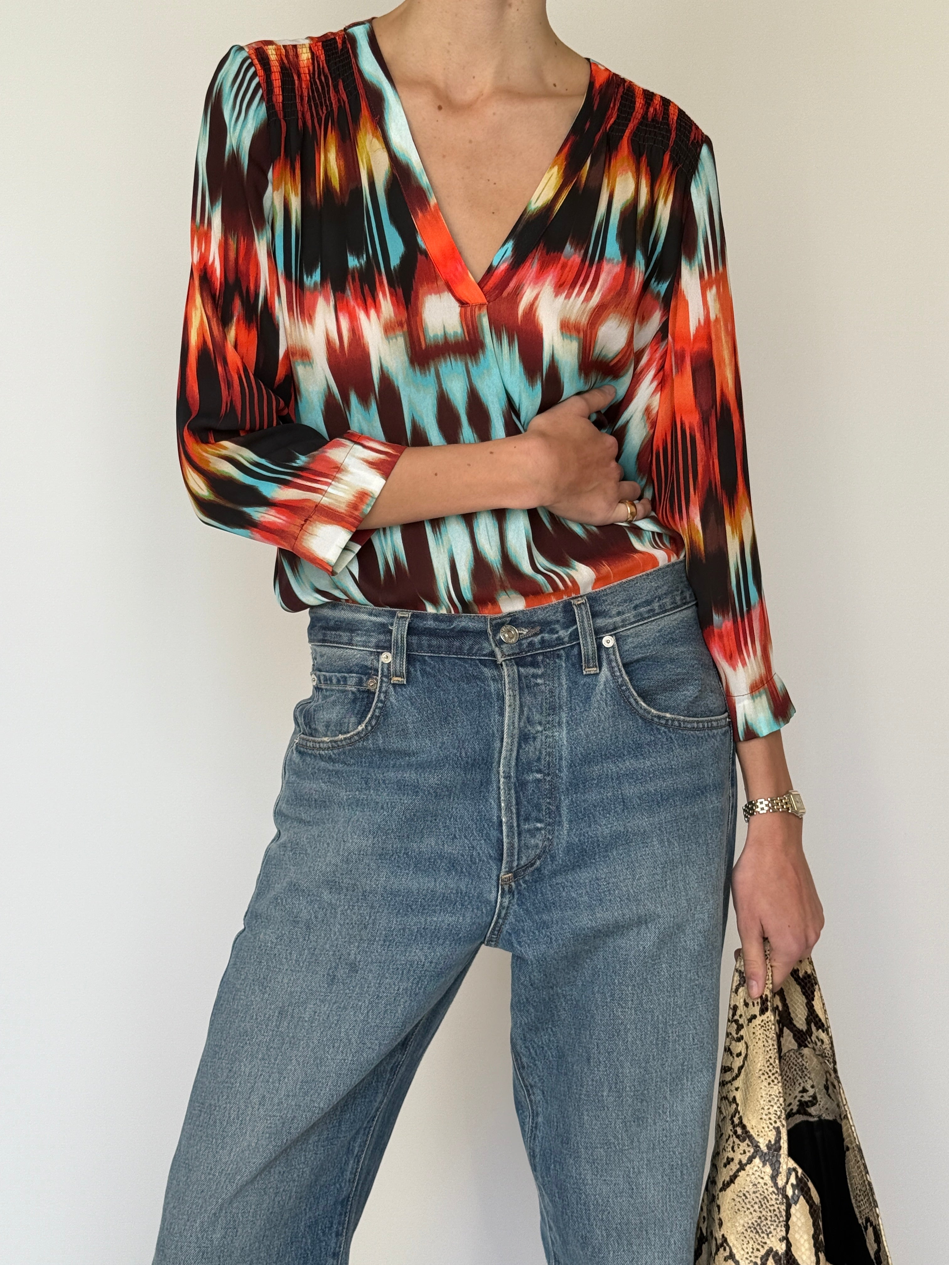 Vintage Abstract Print Blouse
