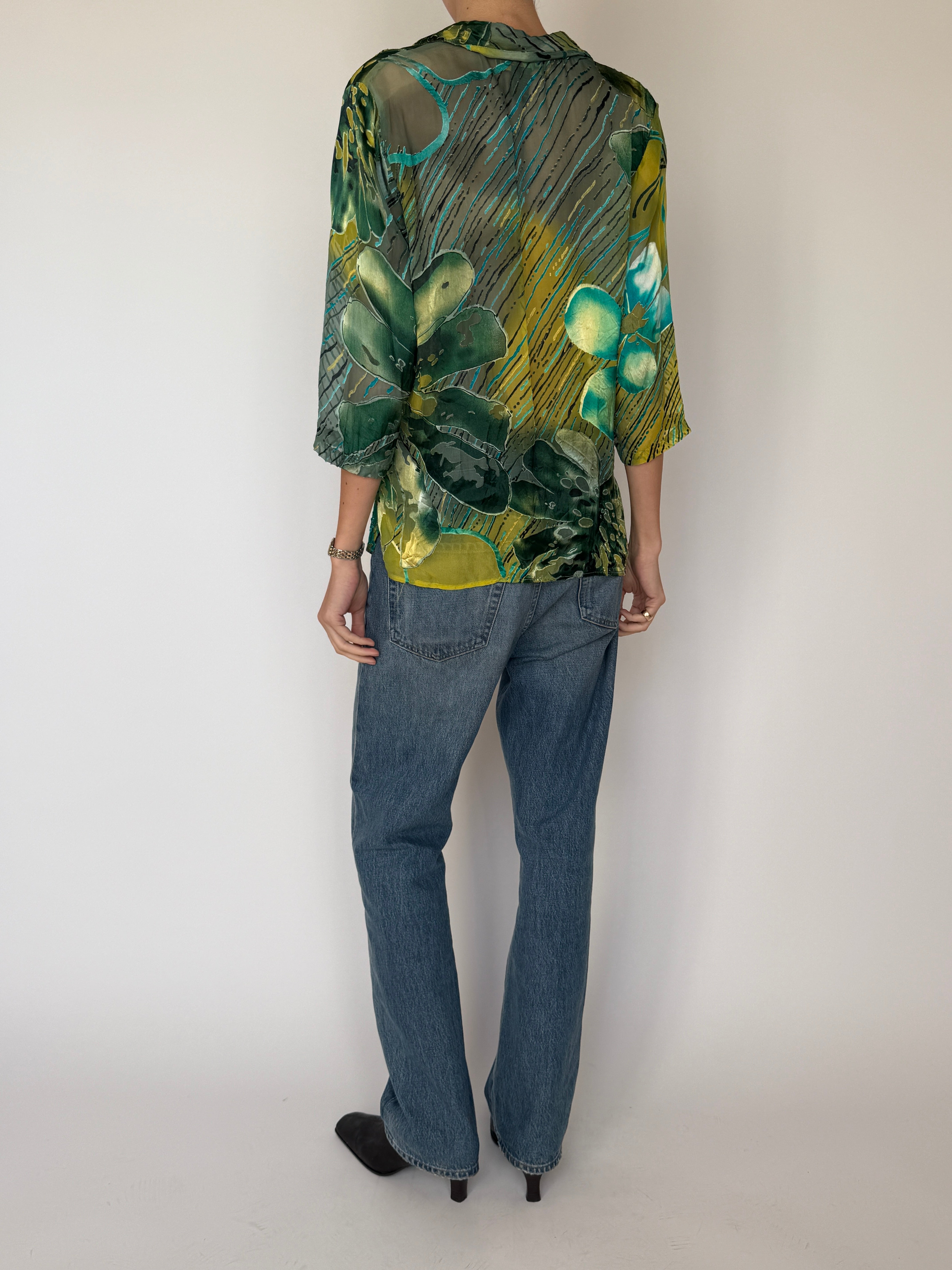 Vintage Sheer Sequin Print Blouse 7034