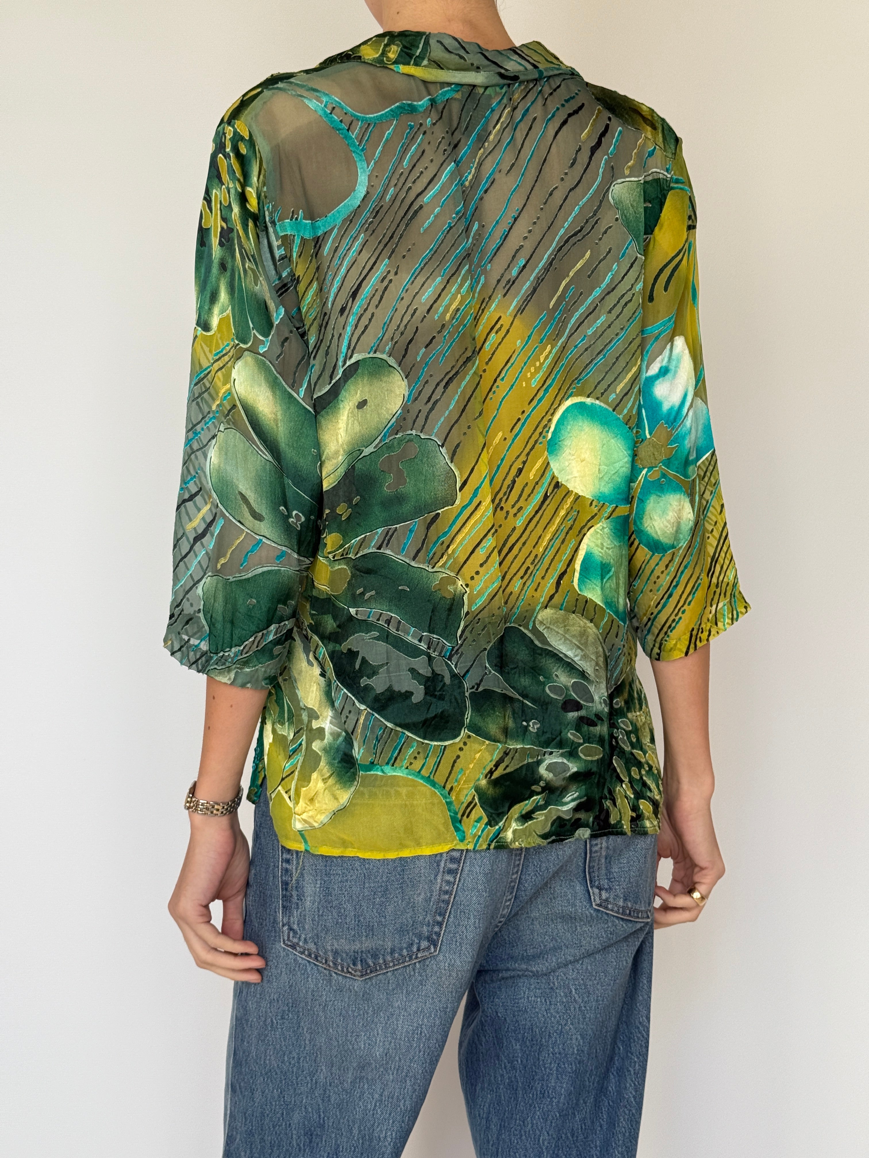 Vintage Sheer Sequin Print Blouse 7034