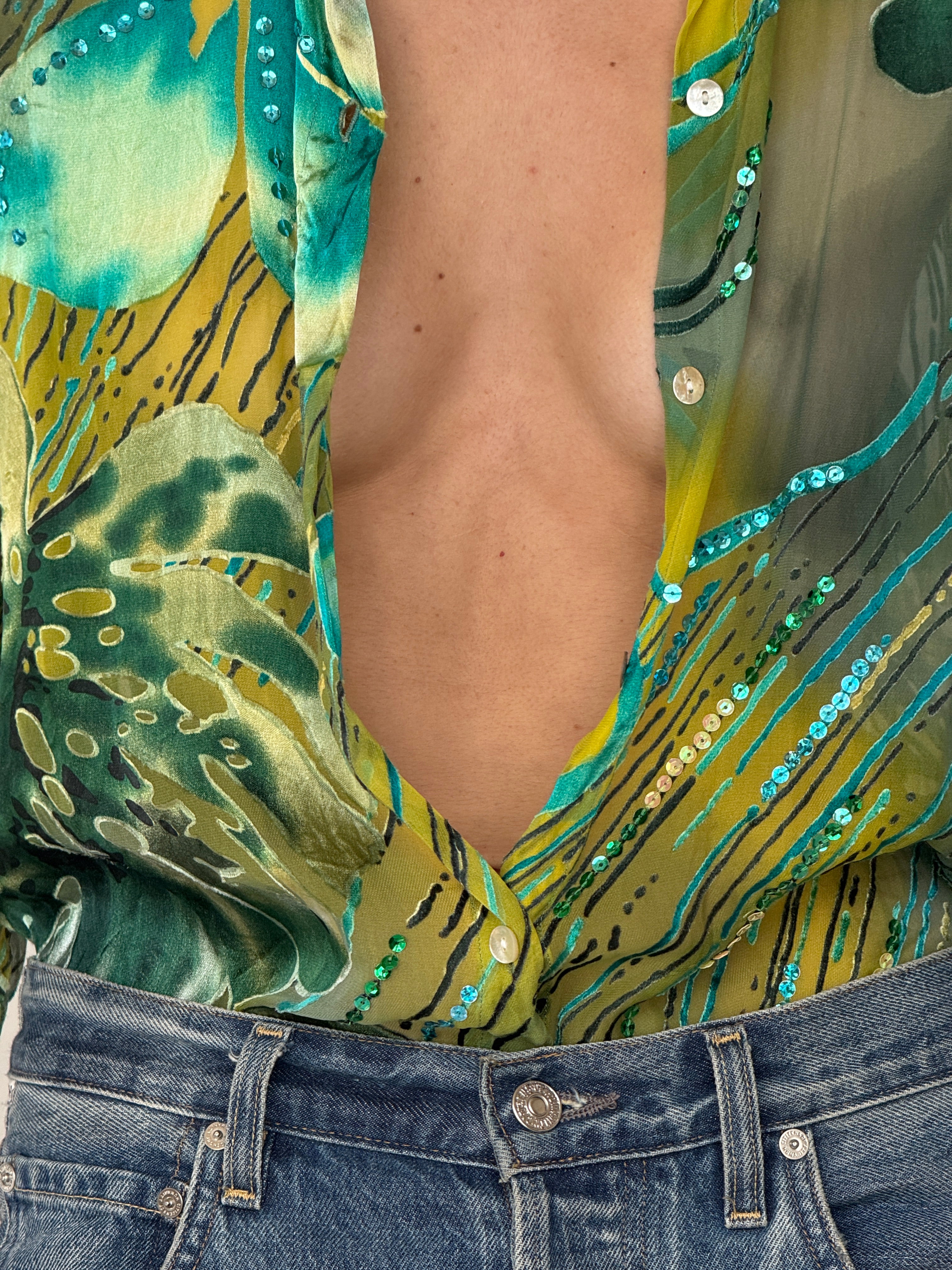 Vintage Sheer Sequin Print Blouse 7034