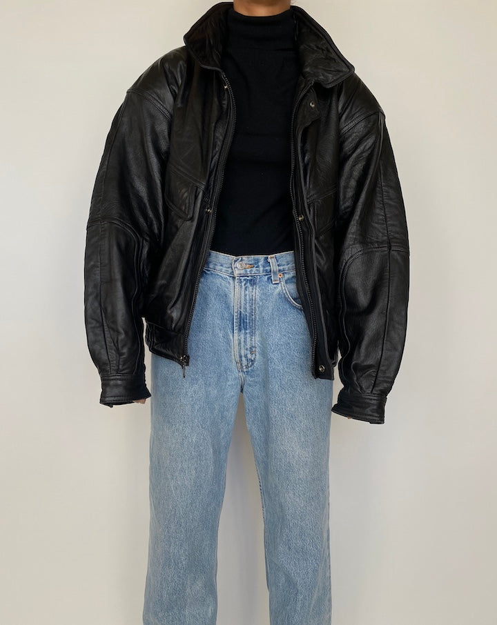 VINTAGE OVERSIZED BLACK LEATHER JACKET 1861