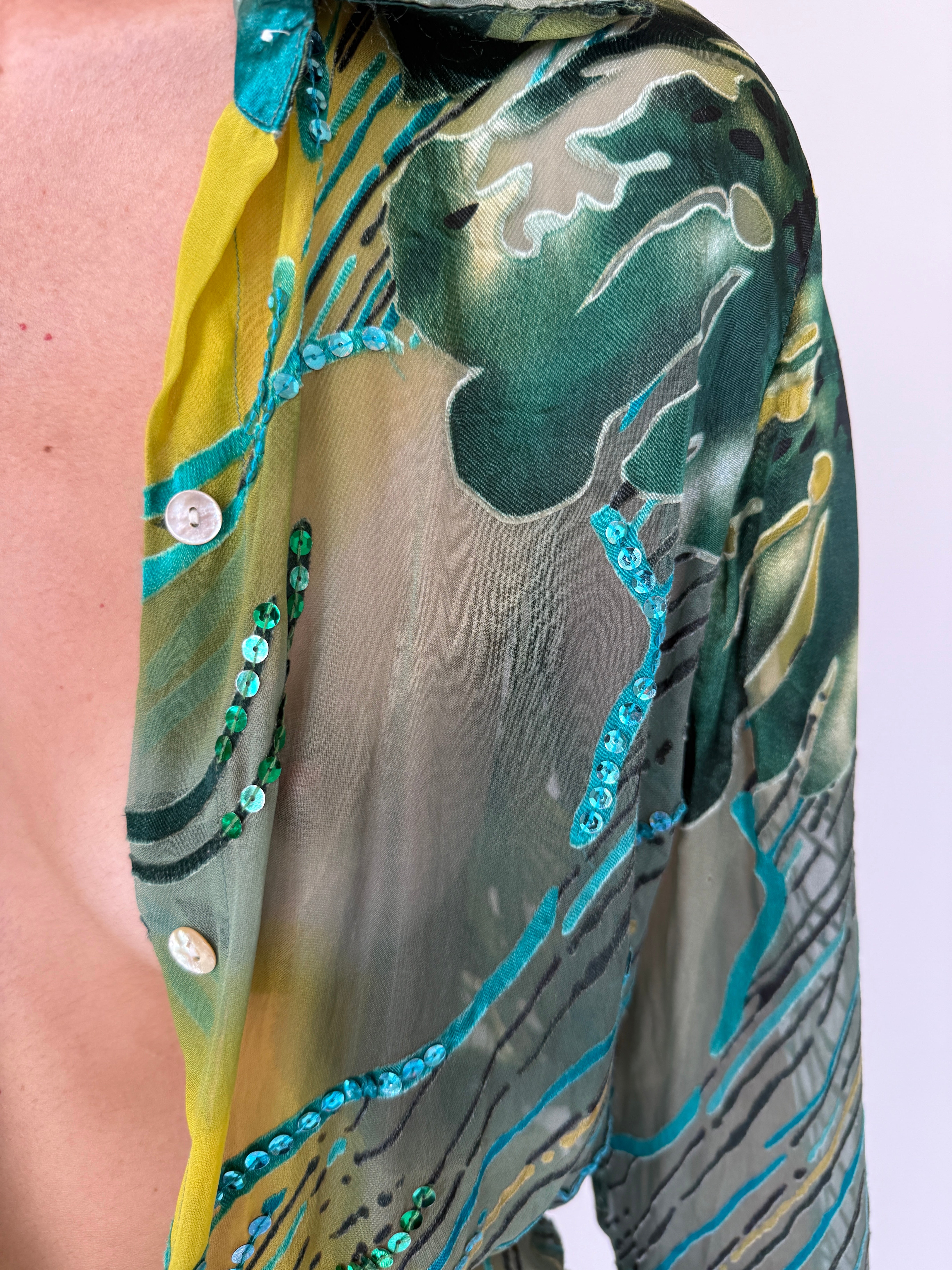 Vintage Sheer Sequin Print Blouse 7034