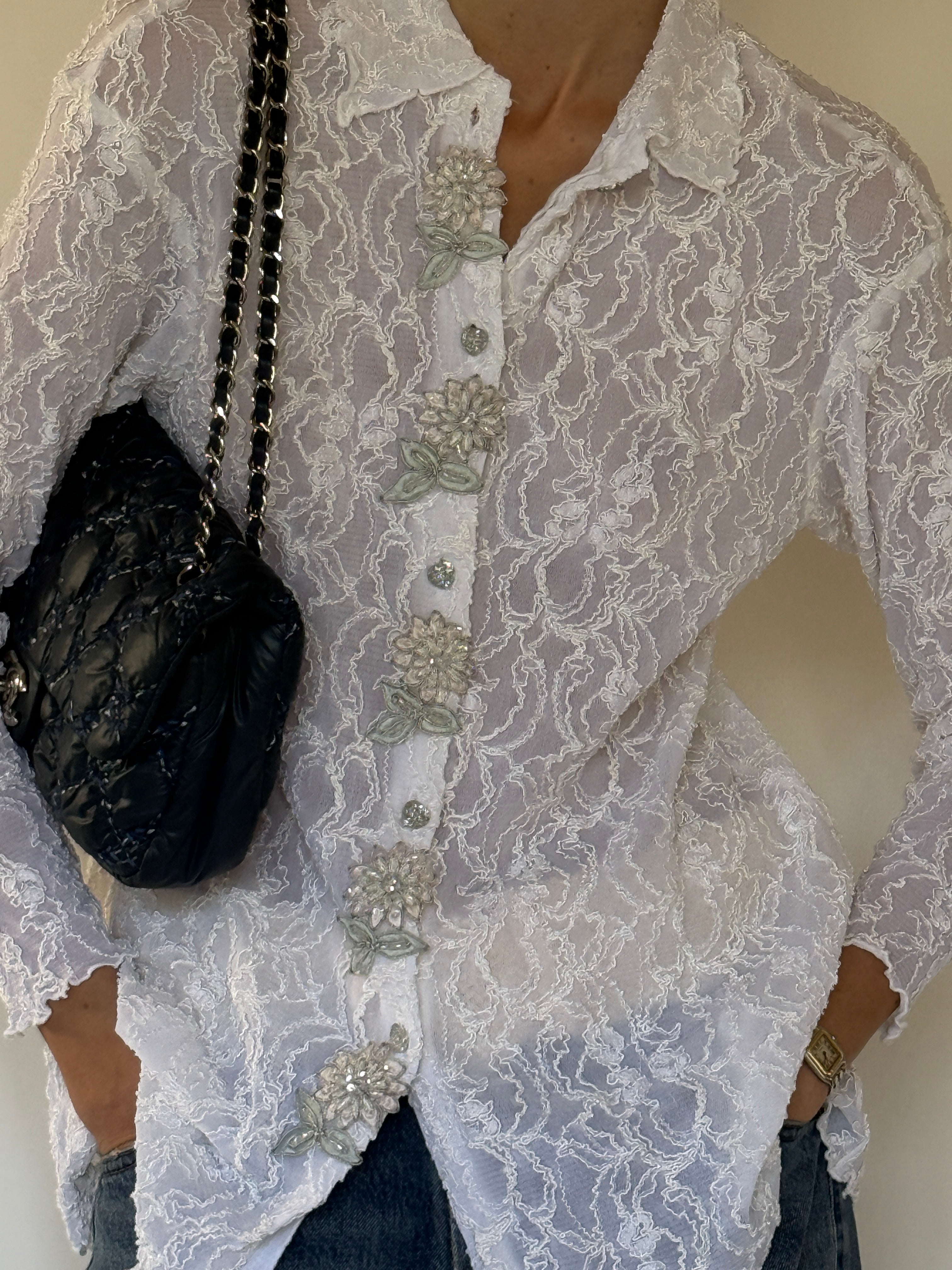 Vintage lace blouse front view