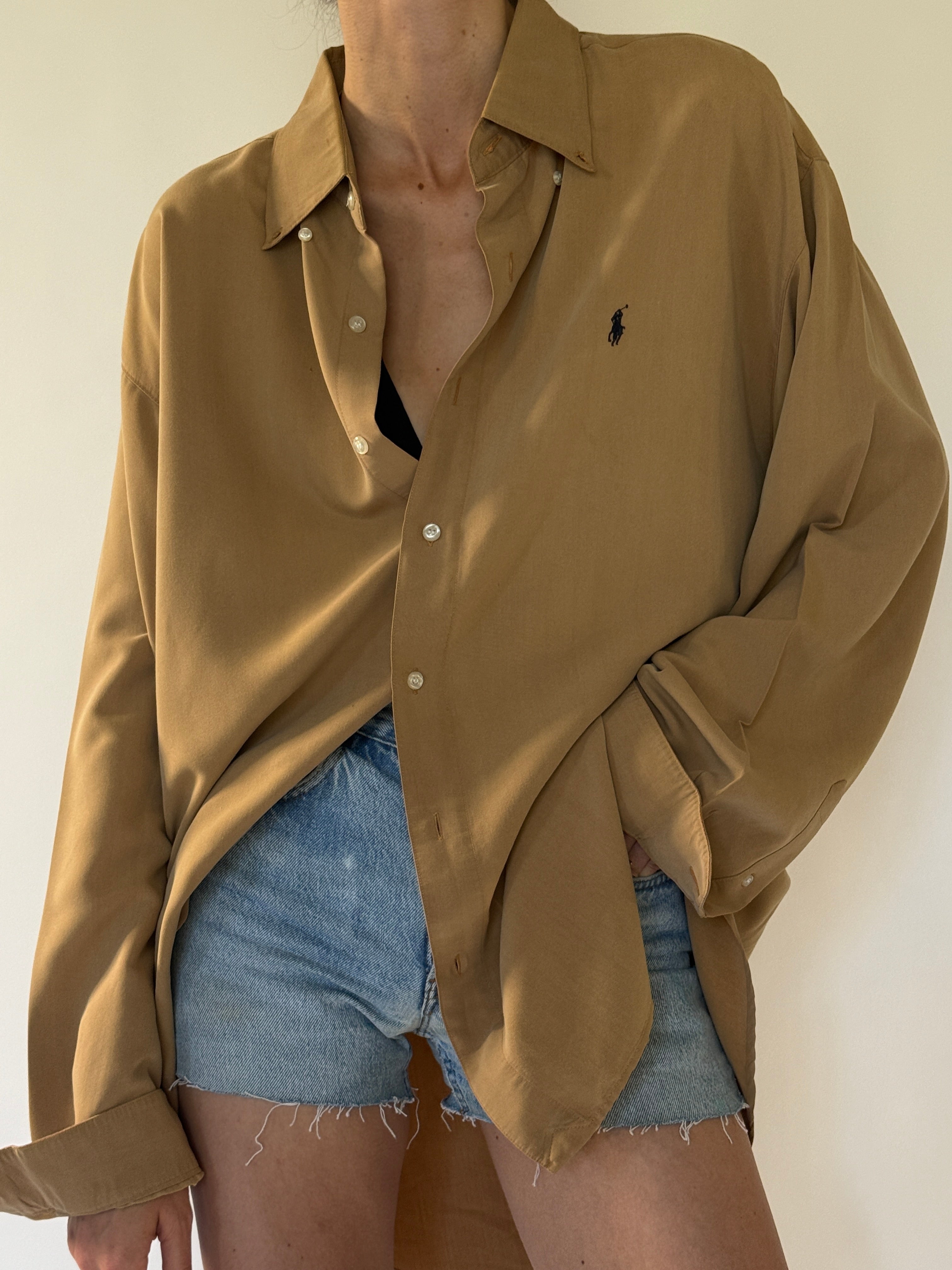 Vintage Polo Ralph Lauren camel oversized shirt front view