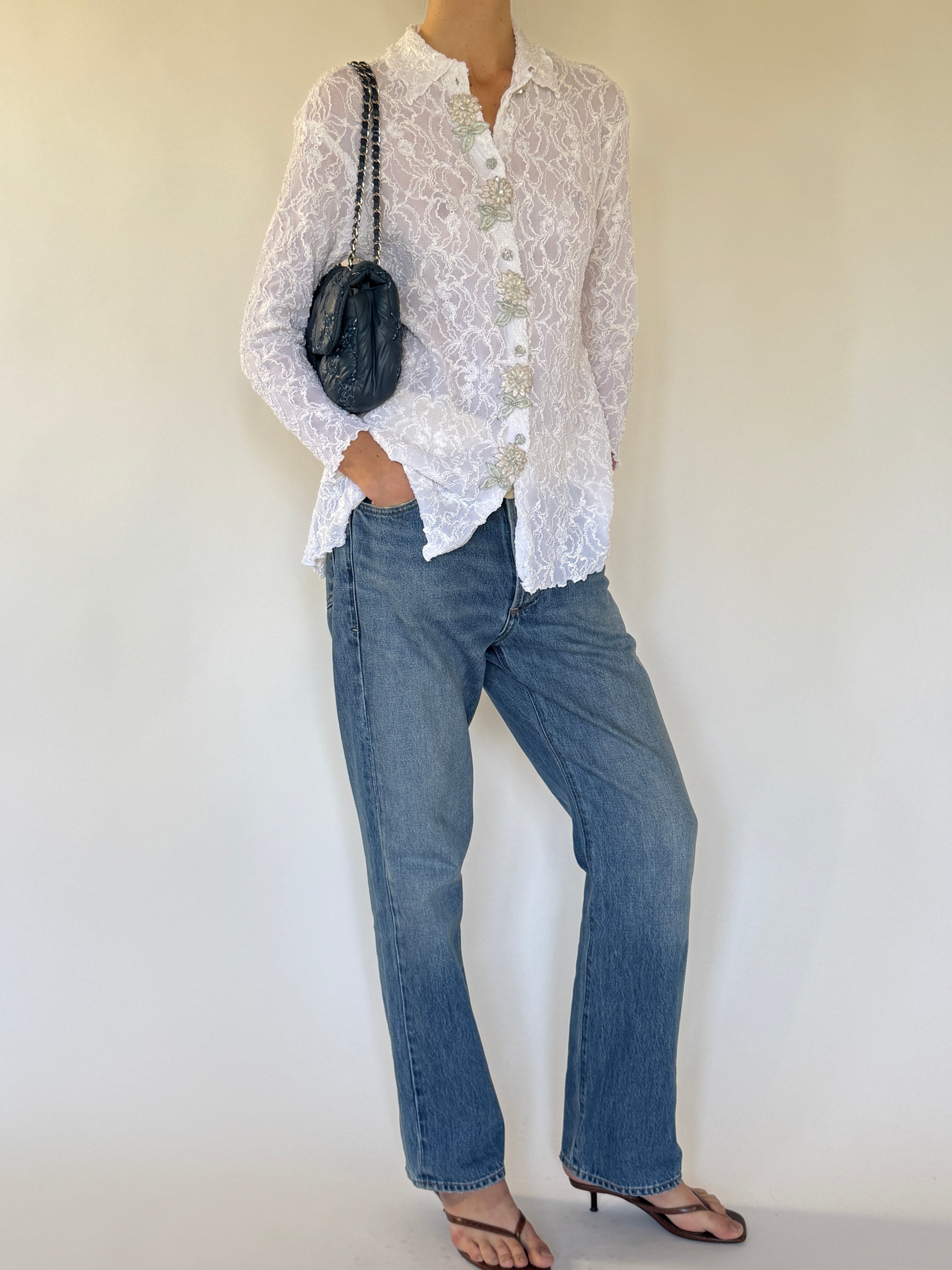 Vintage lace blouse hem scalloped edge detail