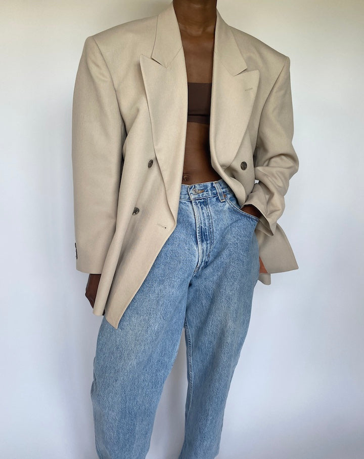 VINTAGE DOUBLE BREASTED BEIGE BLAZER 3565