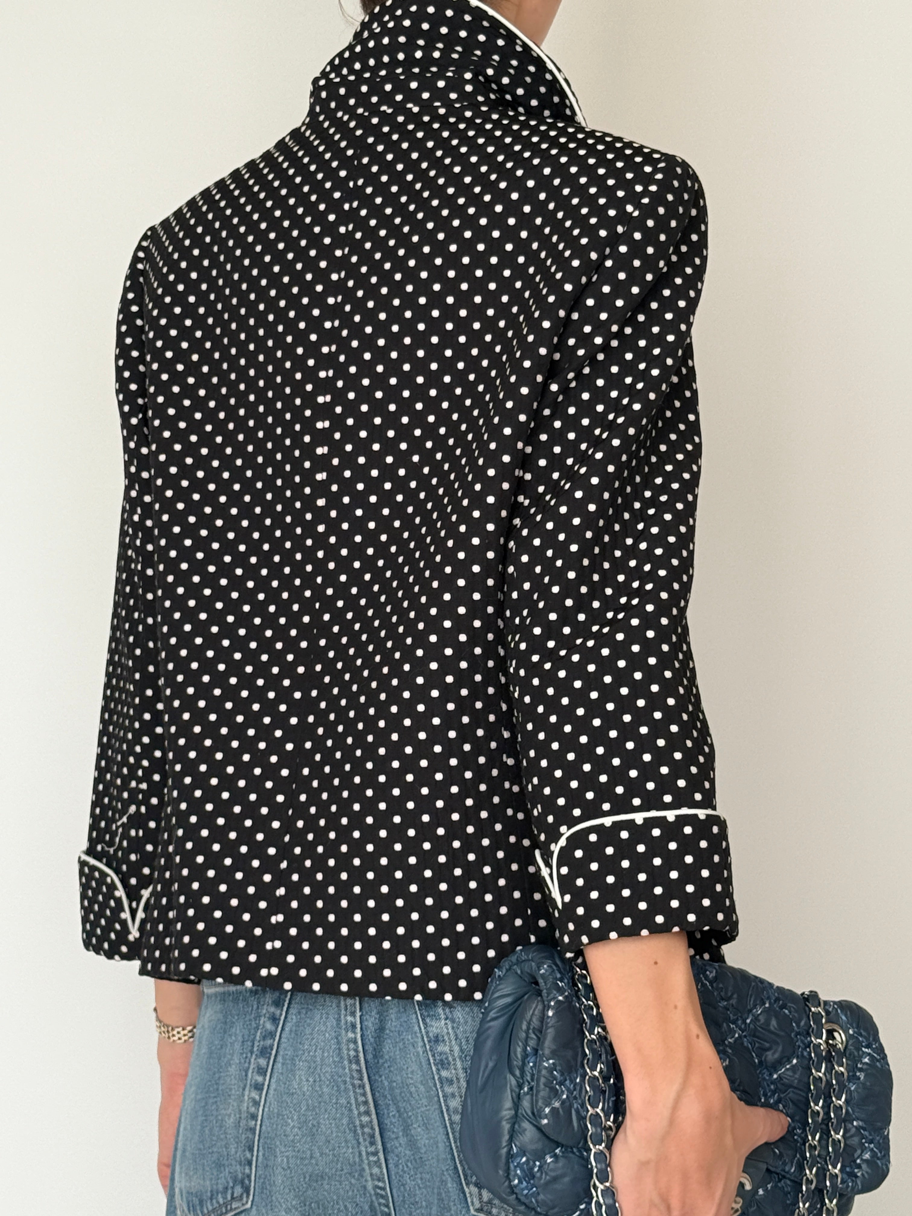 Vintage black polka dot blazer back view