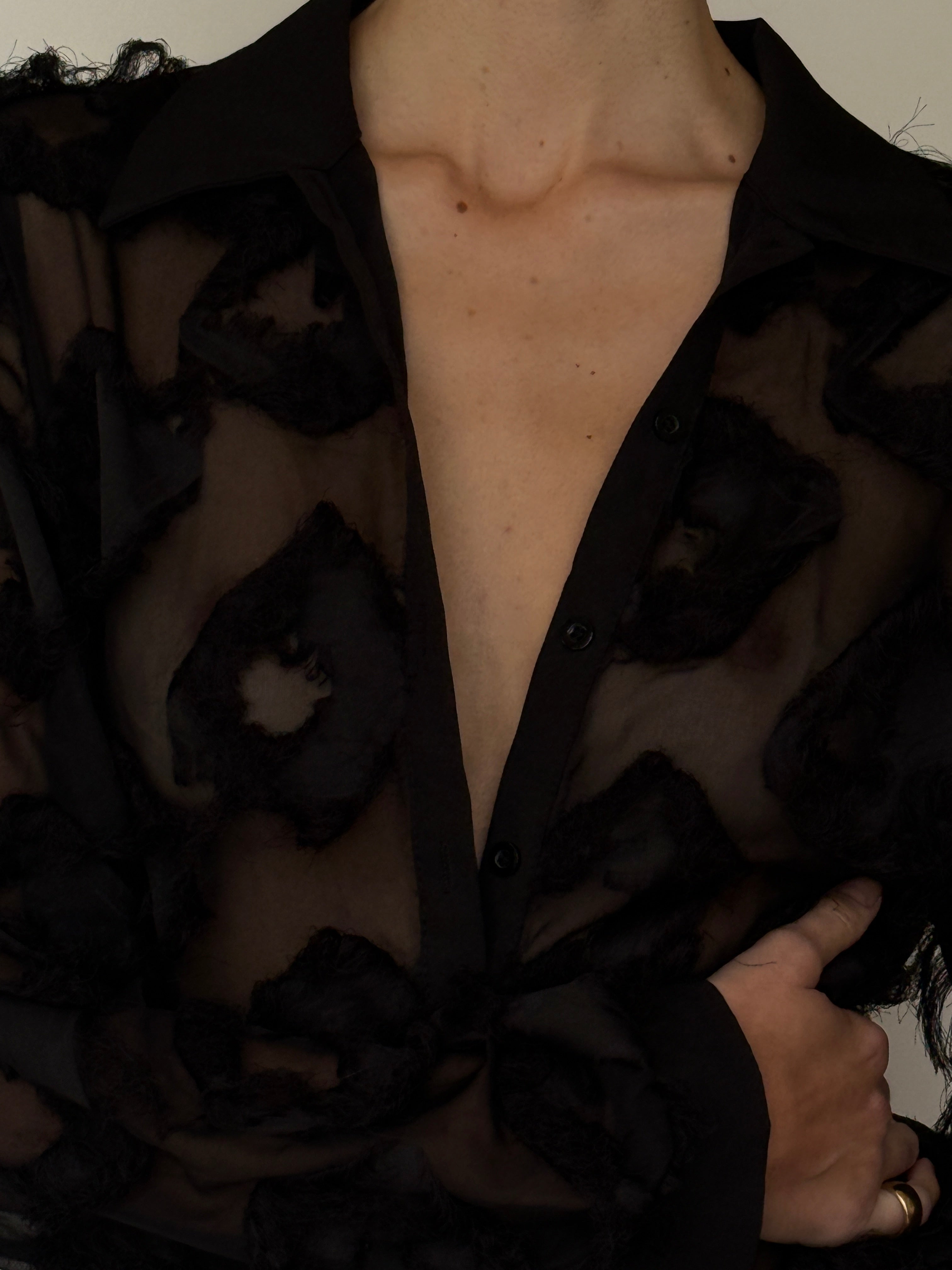 Vintage Sheer Textured Blouse Black 7035