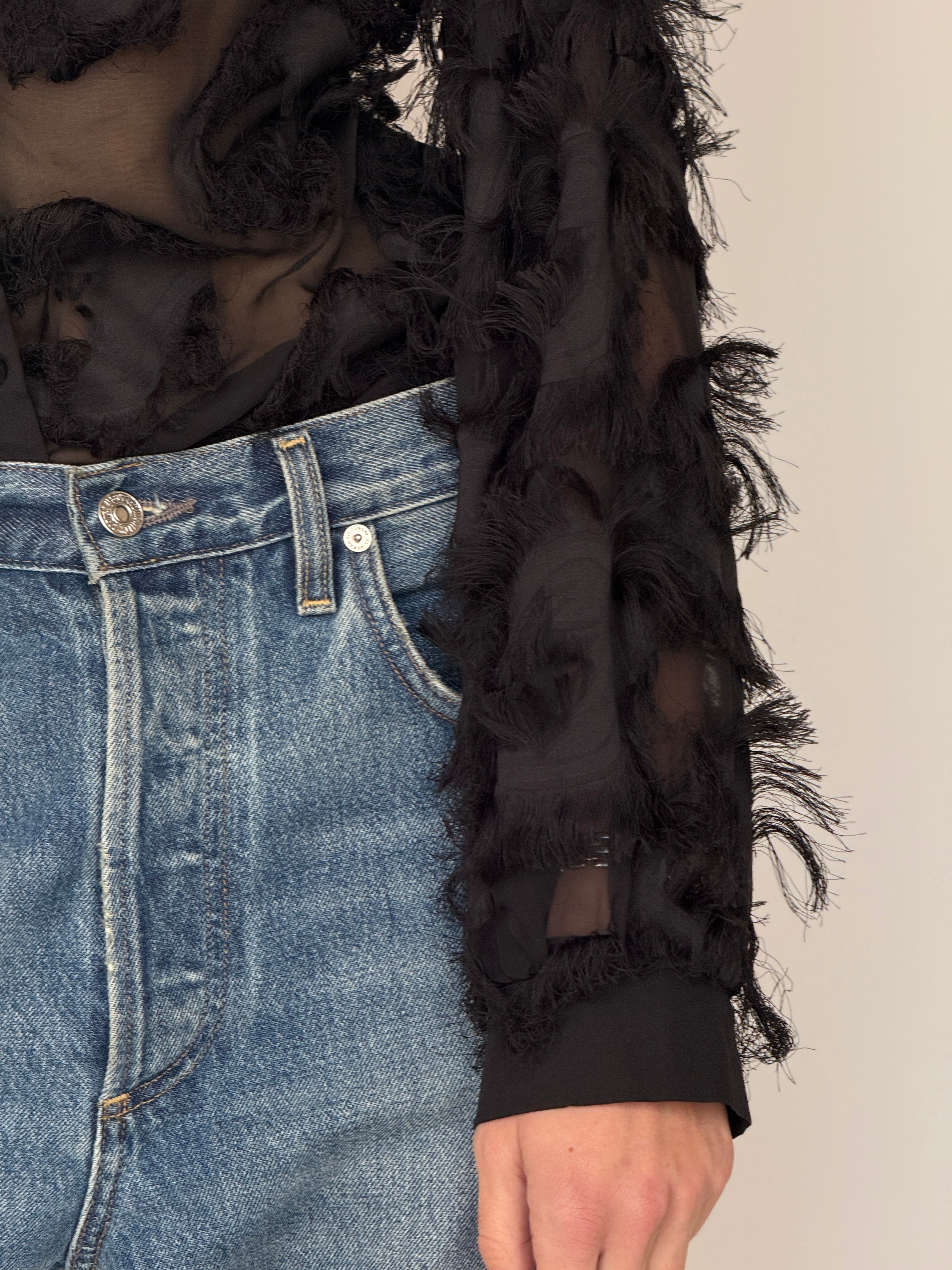 Vintage Sheer Textured Blouse Black 7035