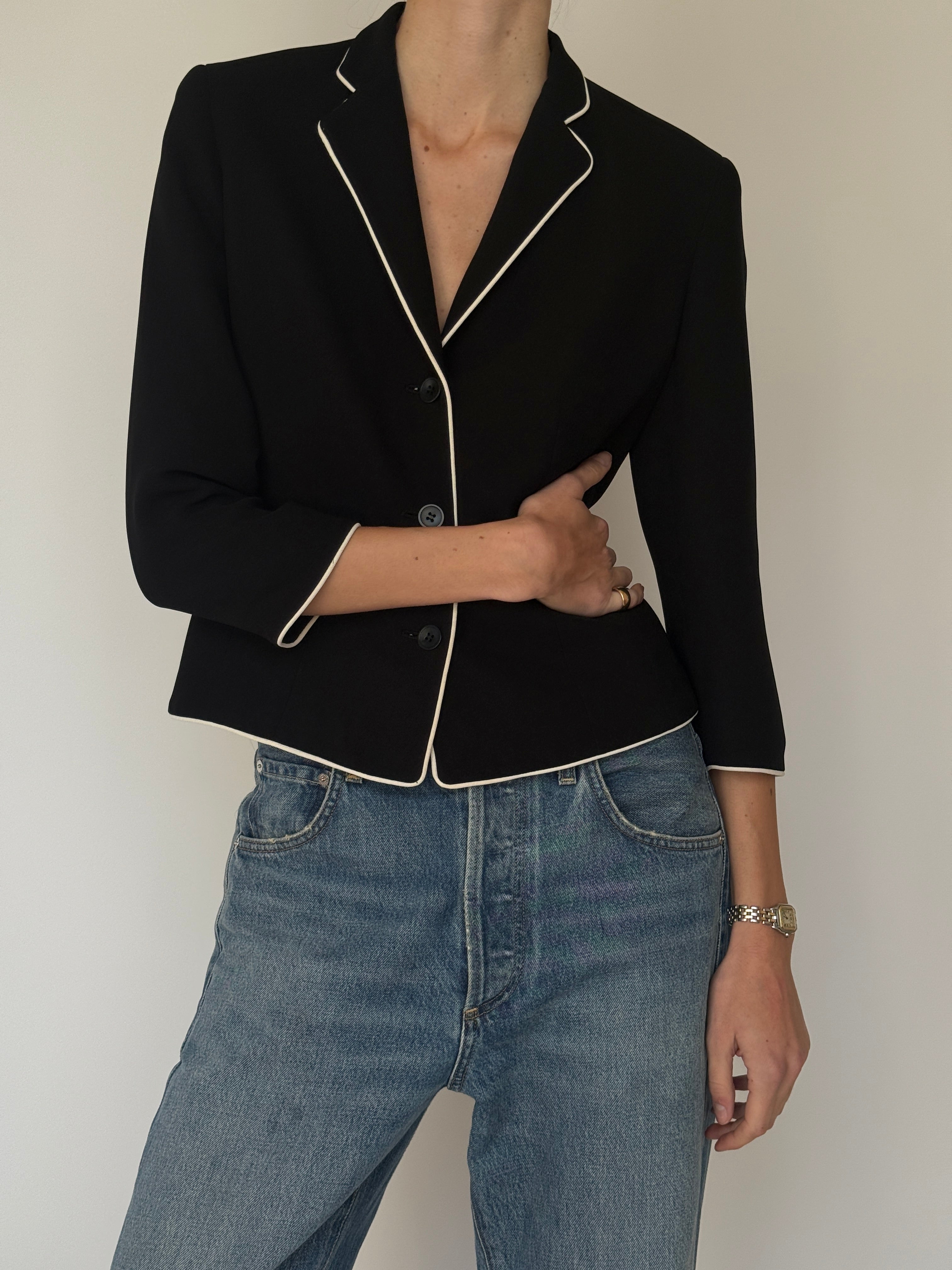 Vintage Piped Tailored Blazer Black