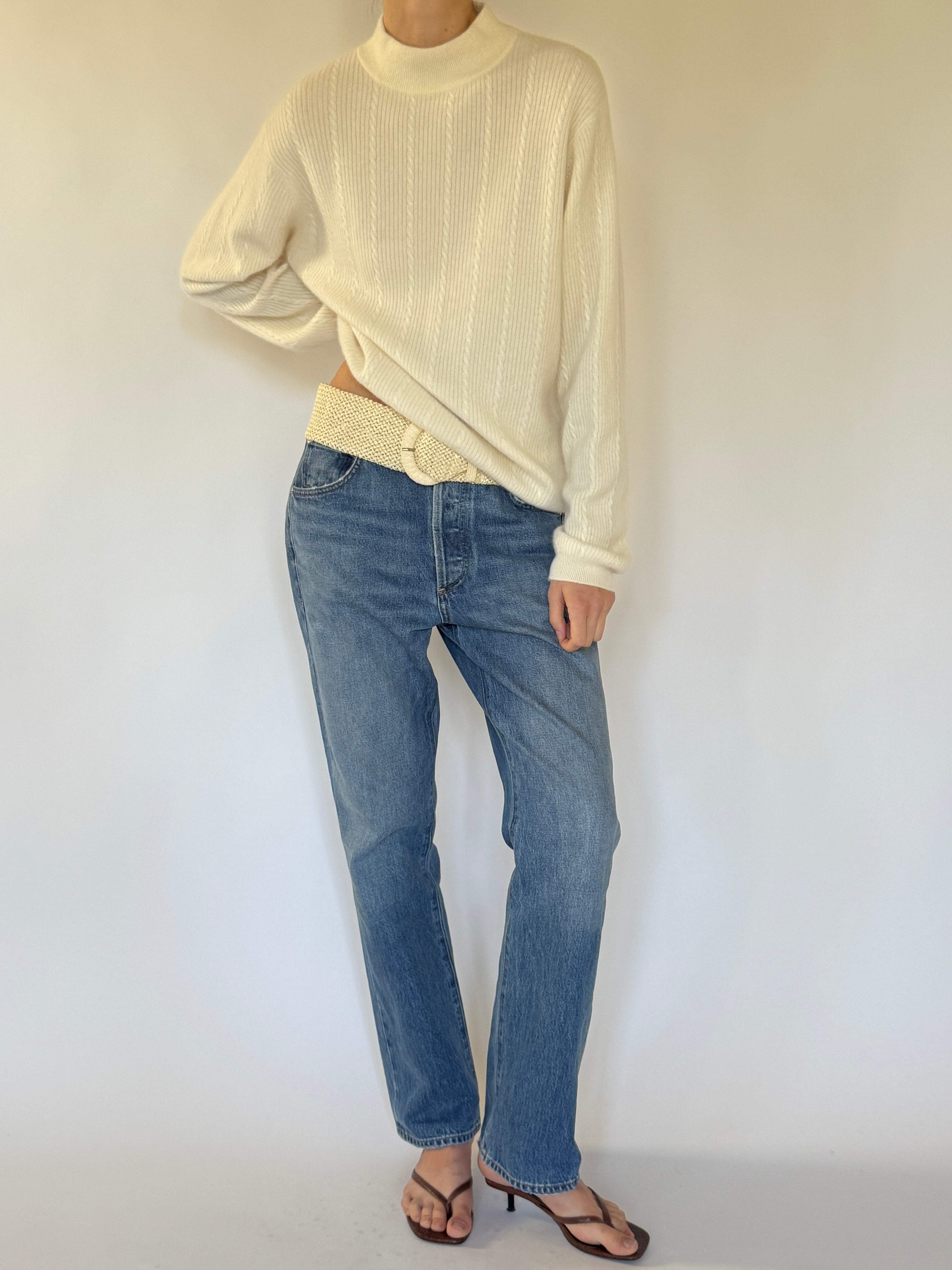 Vintage cream 100% cashmere sweater relaxed silhouette view