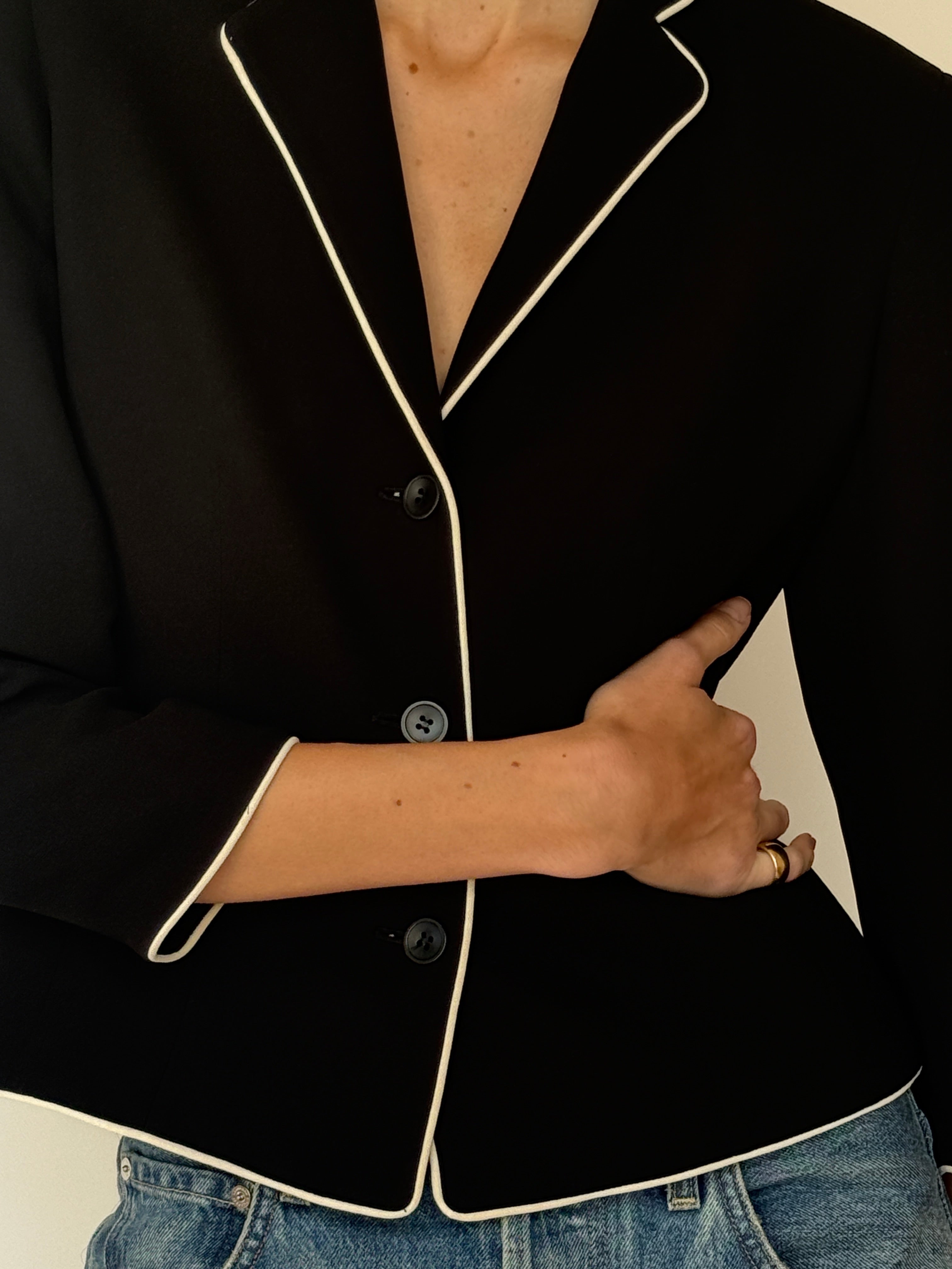 Vintage Piped Tailored Blazer Black