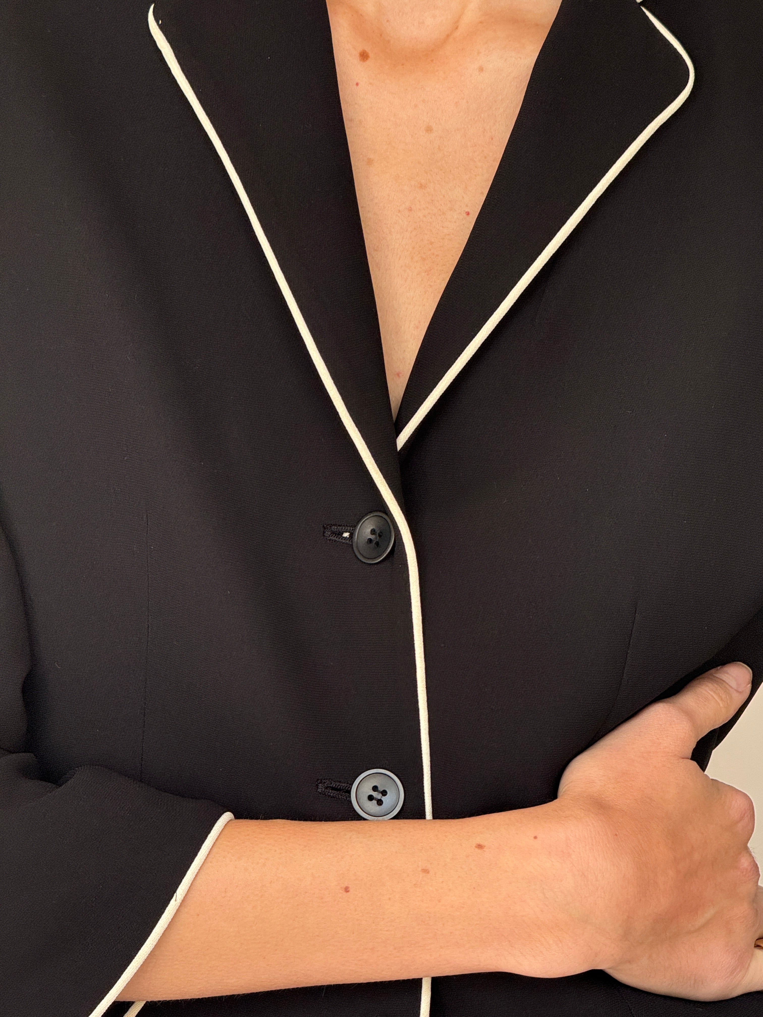Vintage Piped Tailored Blazer Black