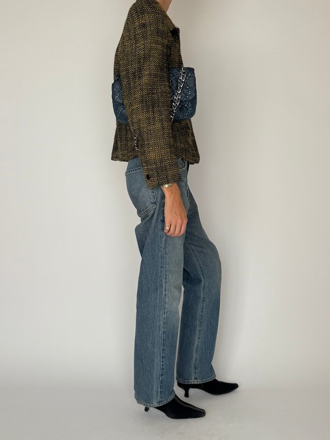 Vintage Tailored Tweed Blazer Black and Yellow 6517