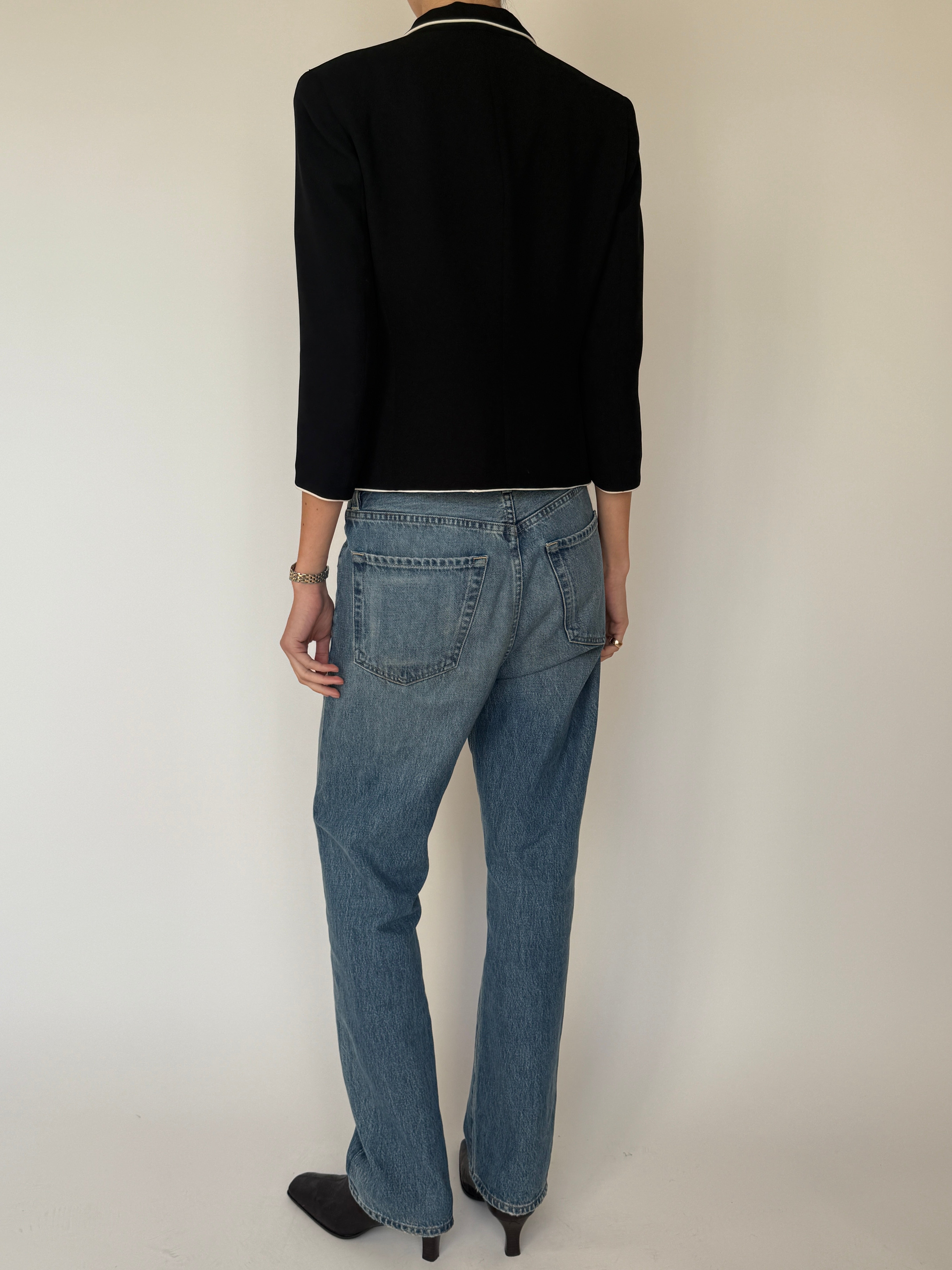 Vintage Piped Tailored Blazer Black