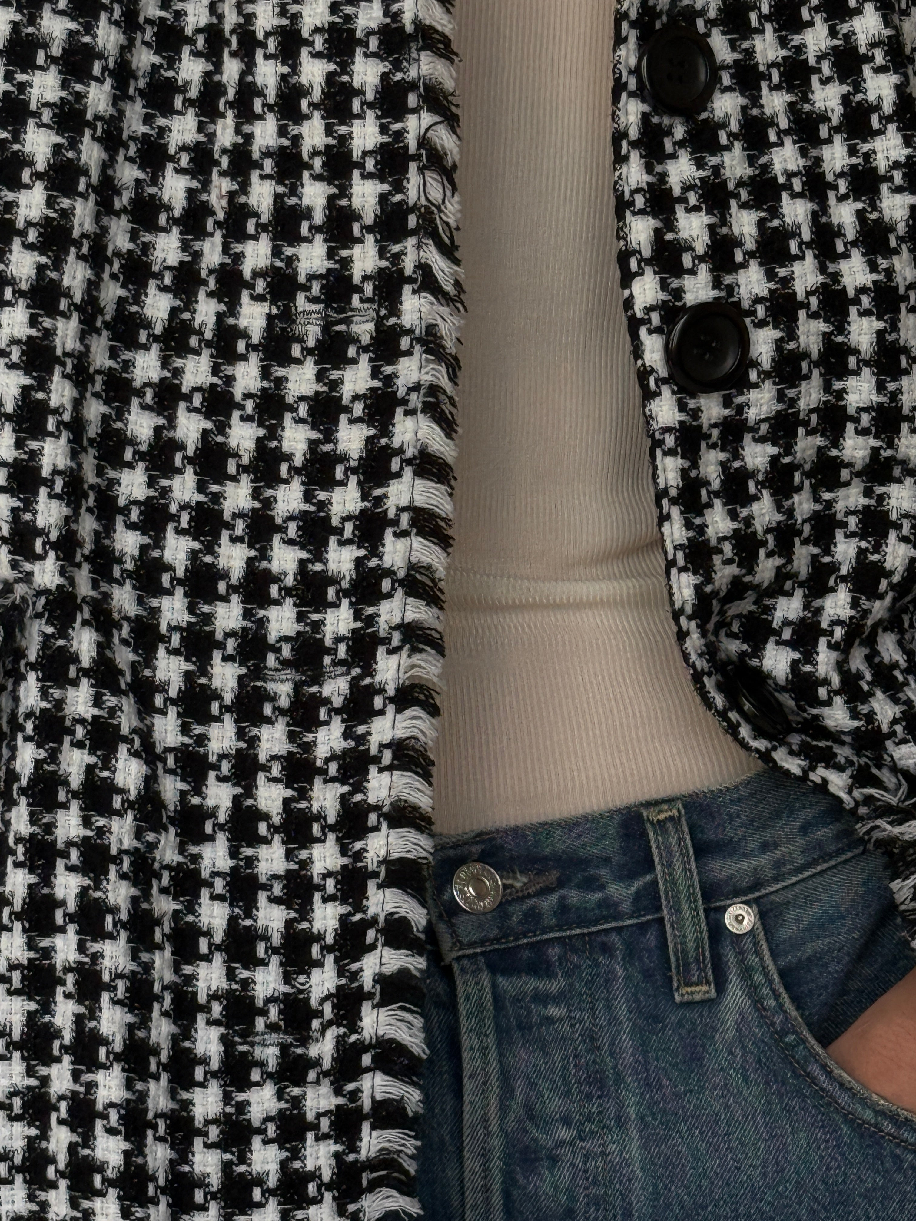 Vintage Tweed Fringe Jacket Black & White 7037