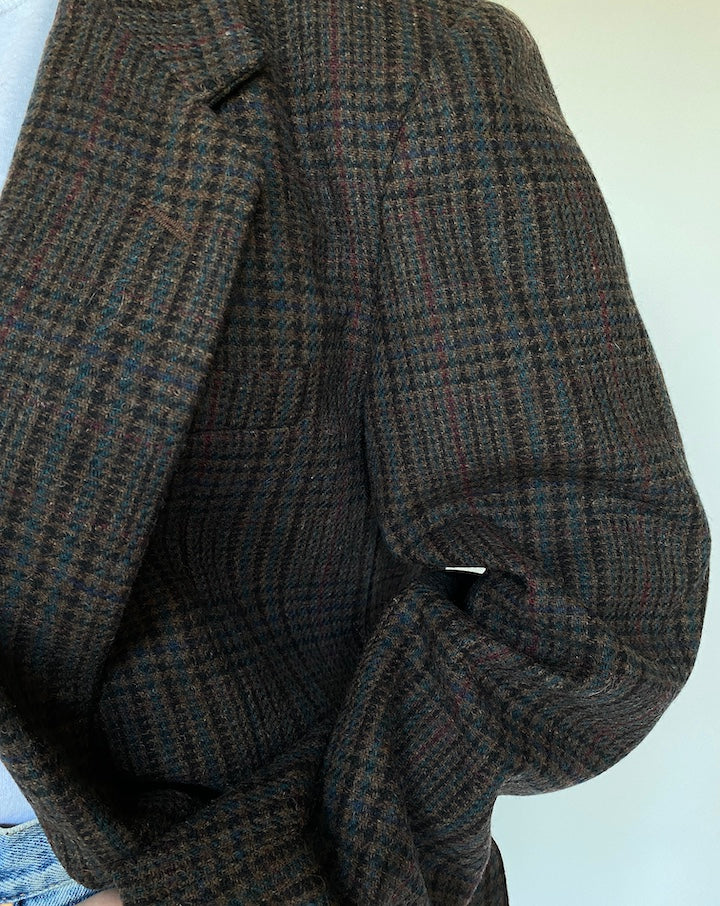 VINTAGE SINGLE BREASTED PLUM CHECKED BLAZER 3101