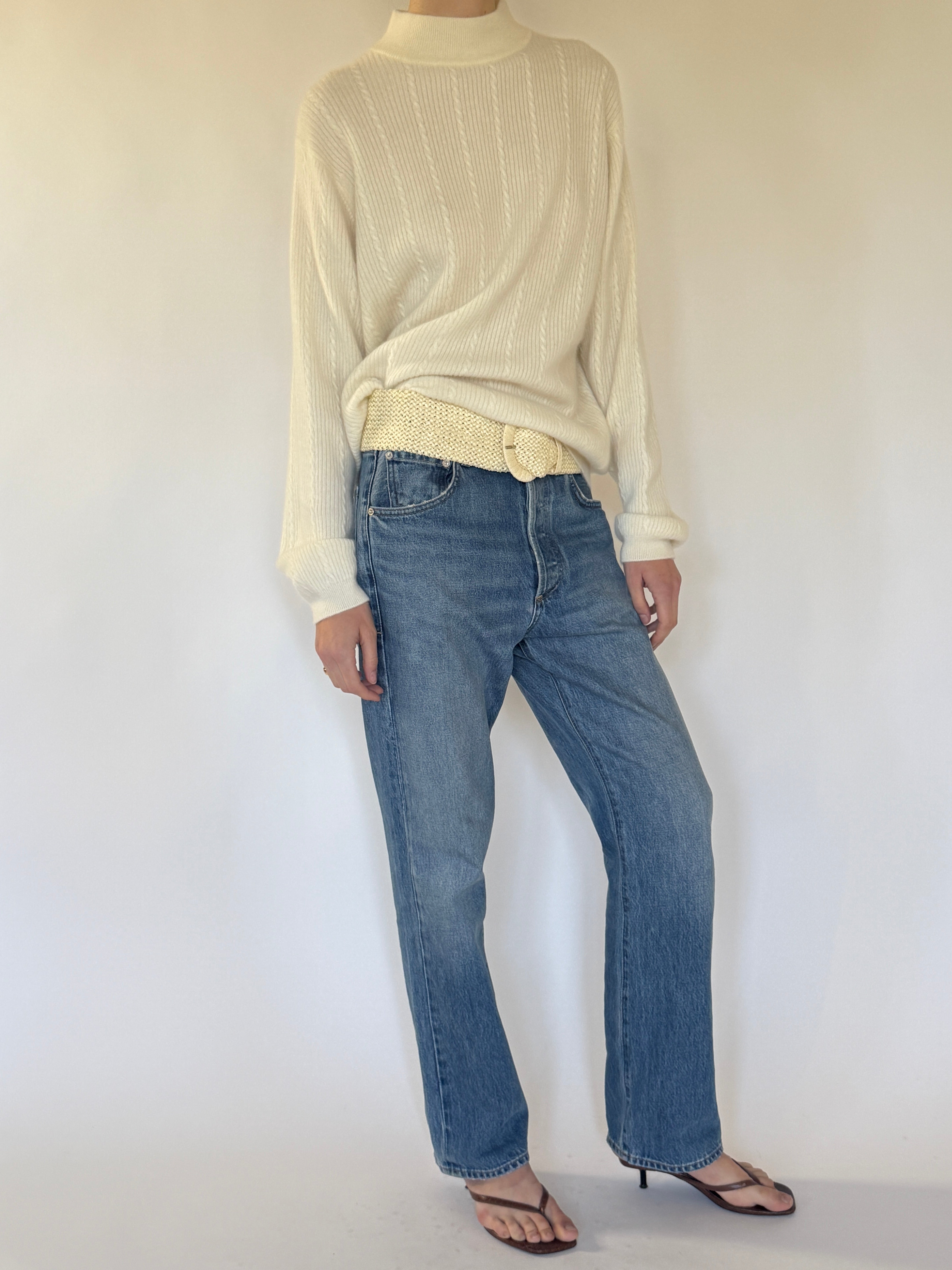 Vintage cream cashmere sweater side view