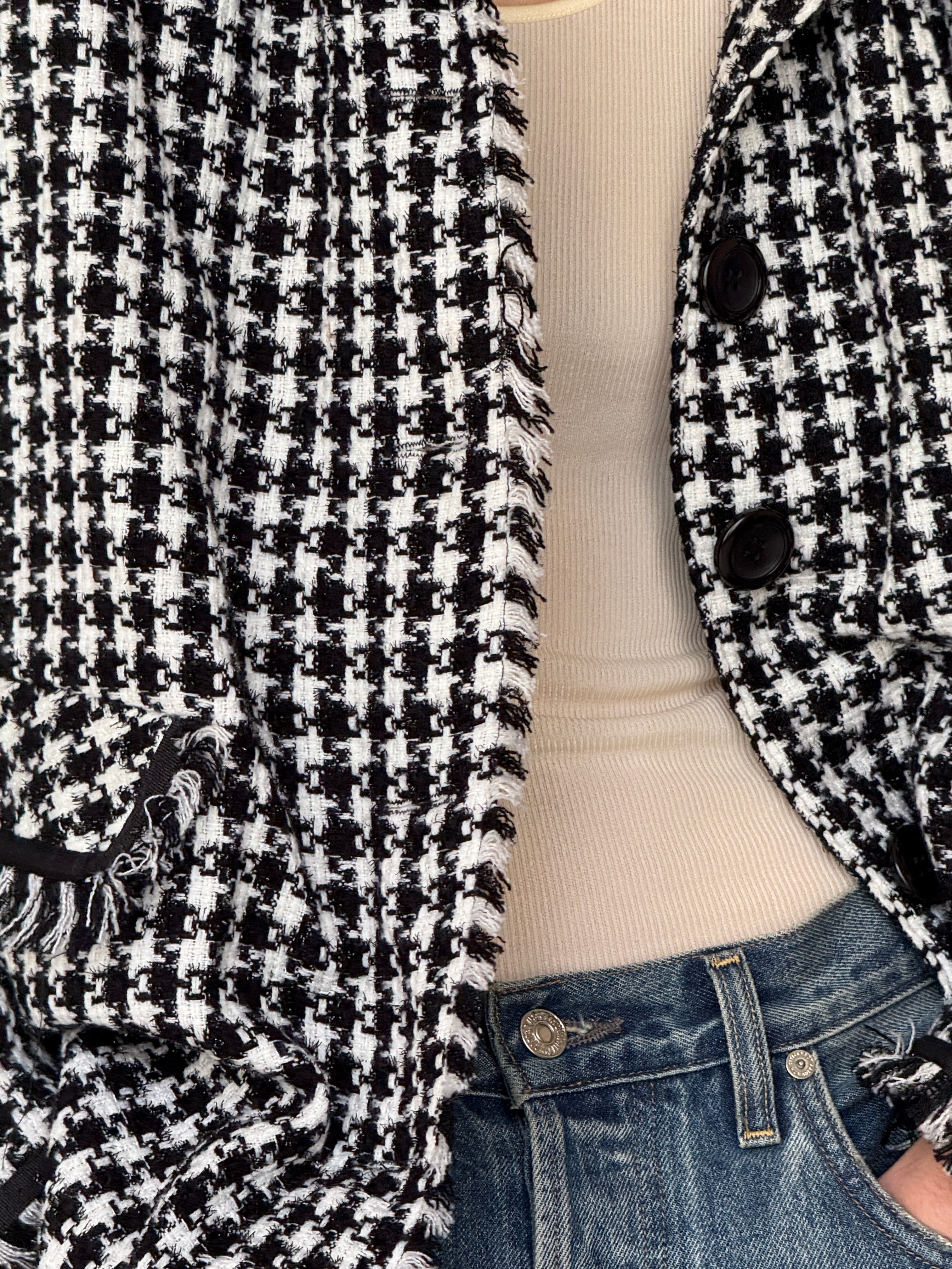 Vintage Tweed Fringe Jacket Black & White 7037