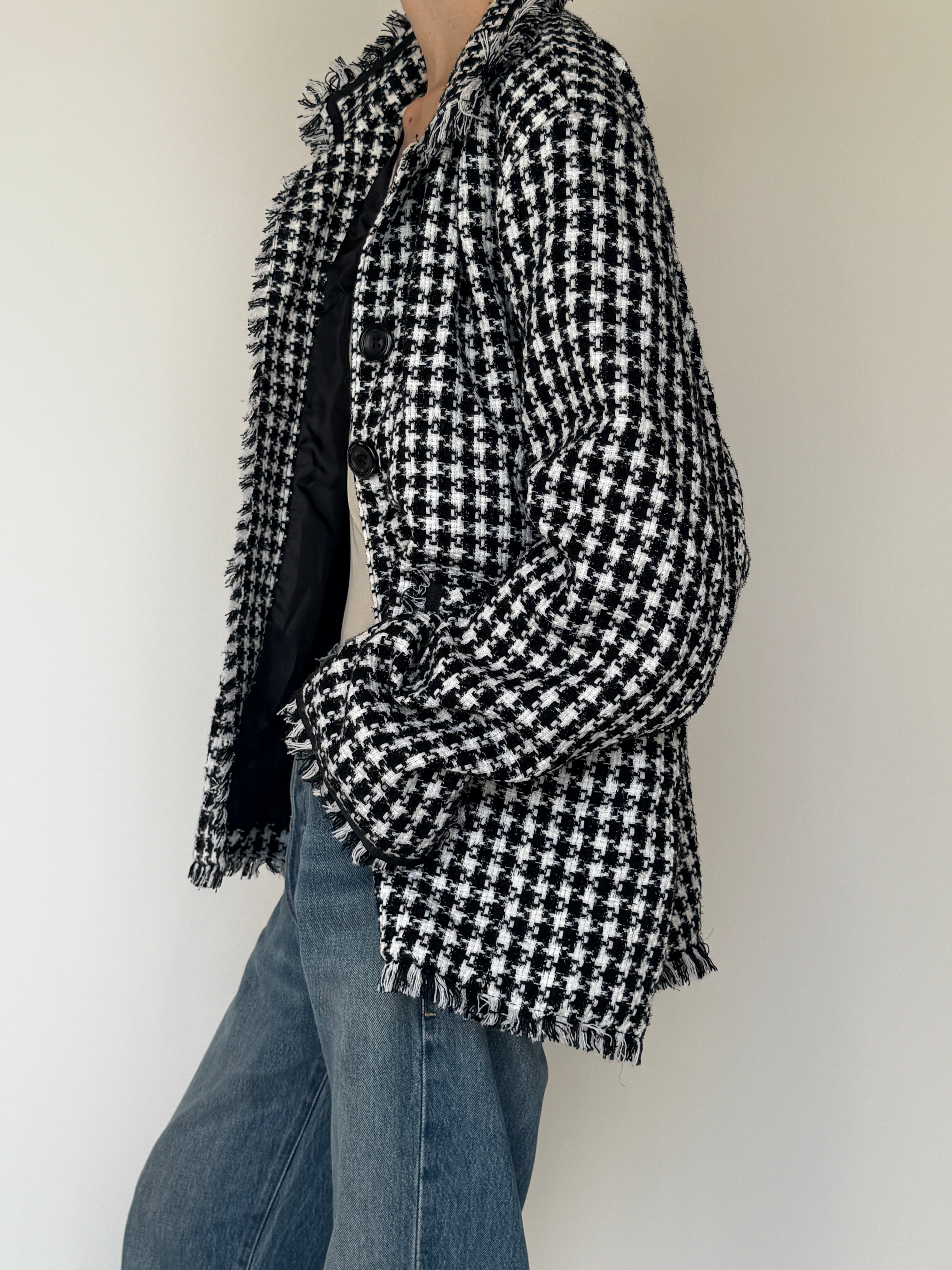 Vintage Tweed Fringe Jacket Black & White 7037