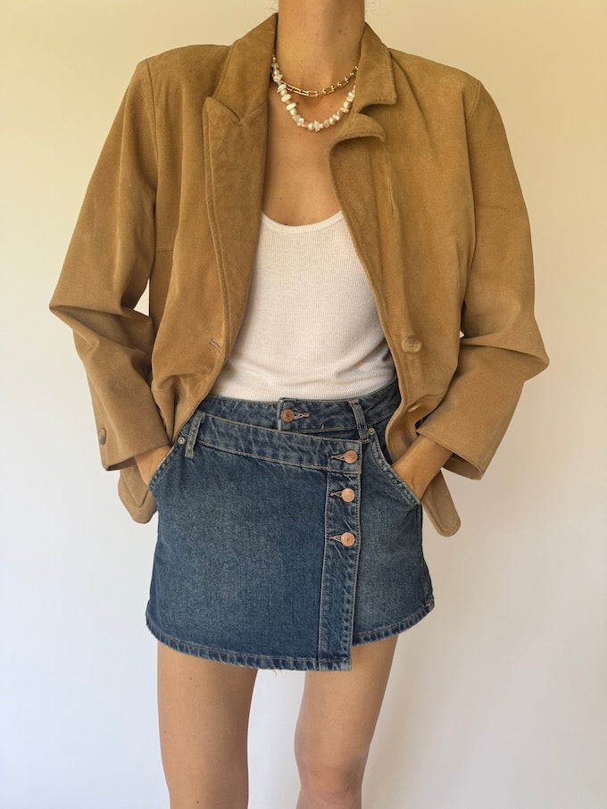 Vintage suede leather jacket honey brown 6162