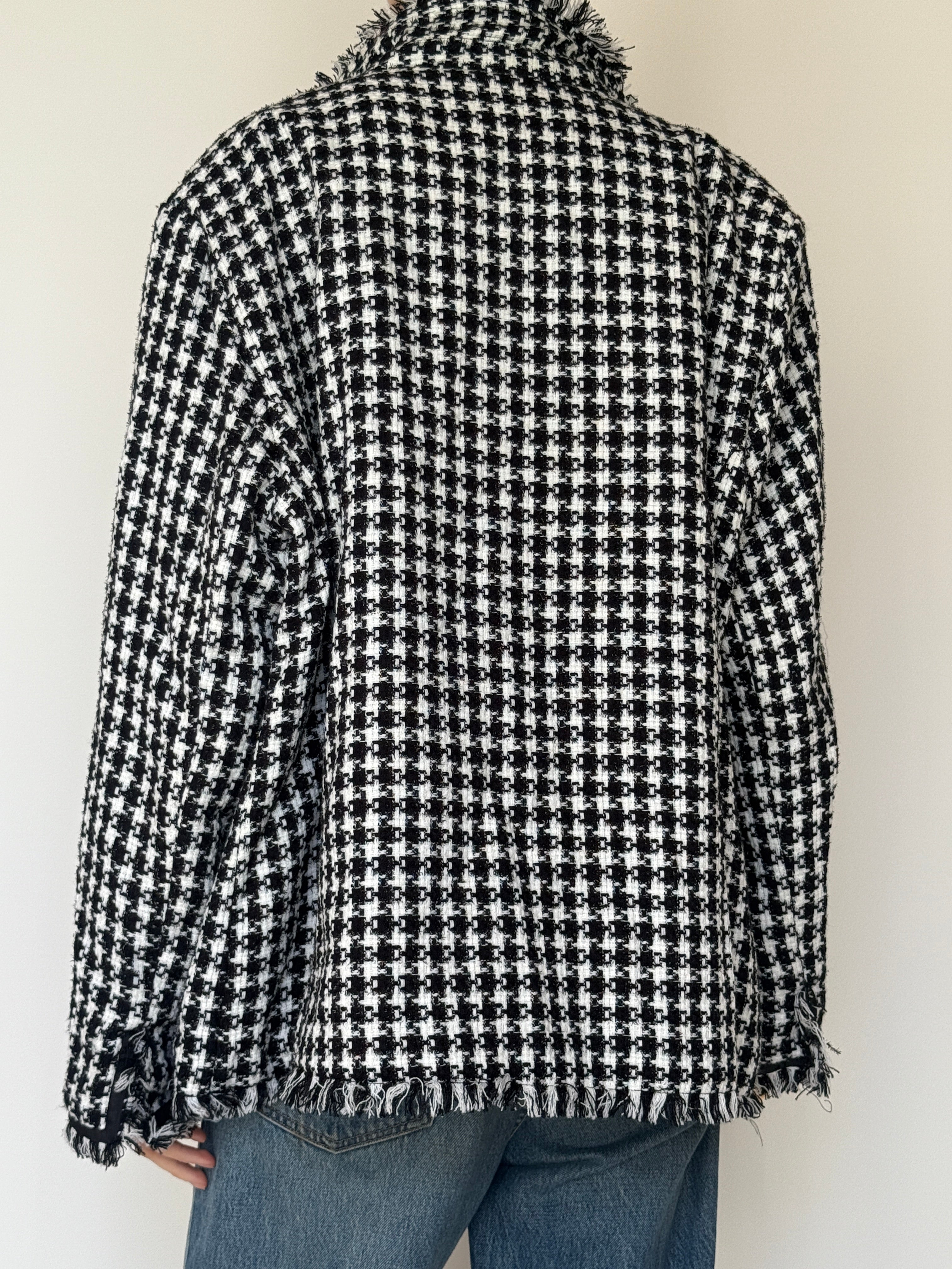 Vintage Tweed Fringe Jacket Black & White 7037