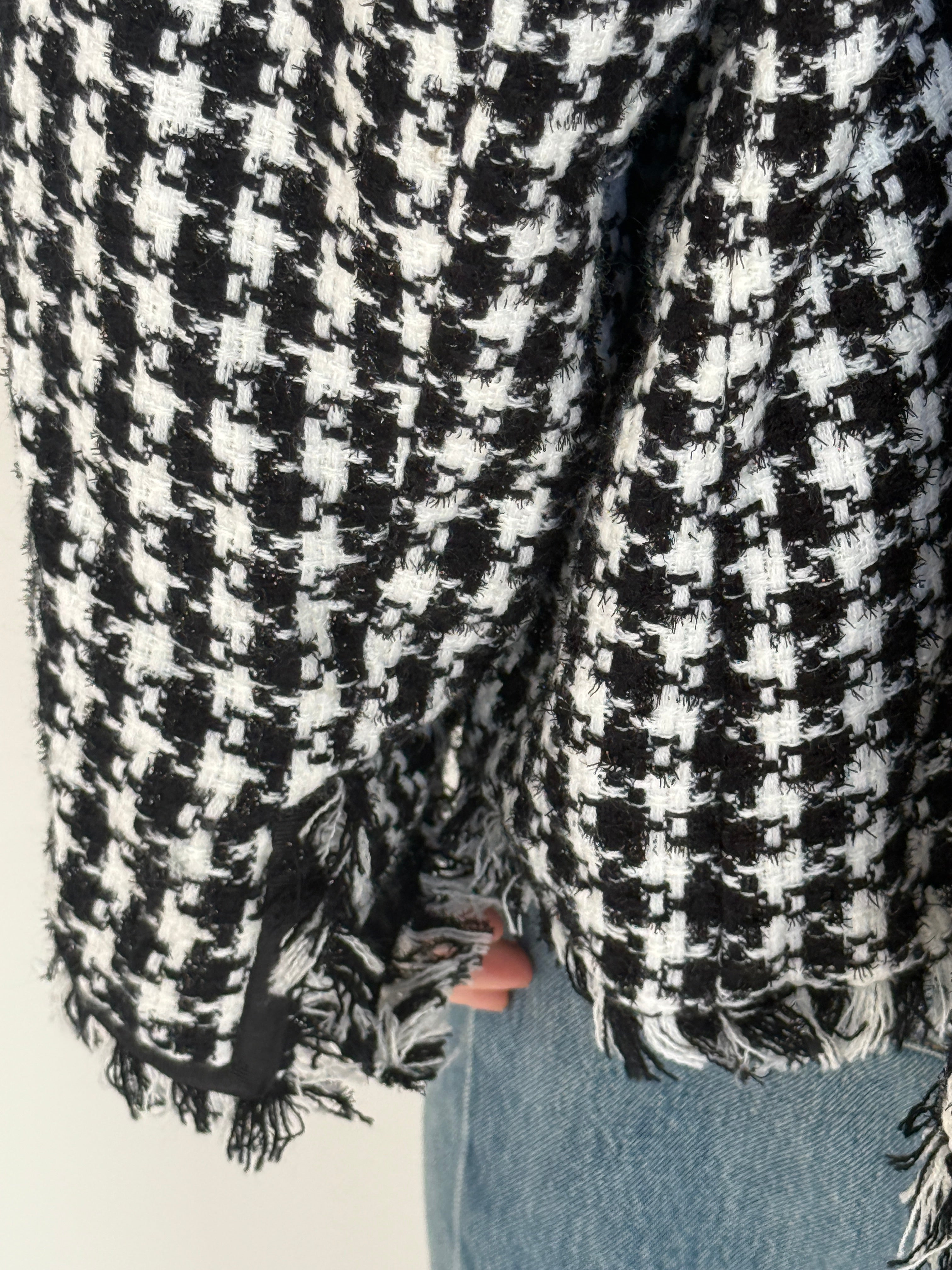 Vintage Tweed Fringe Jacket Black & White 7037
