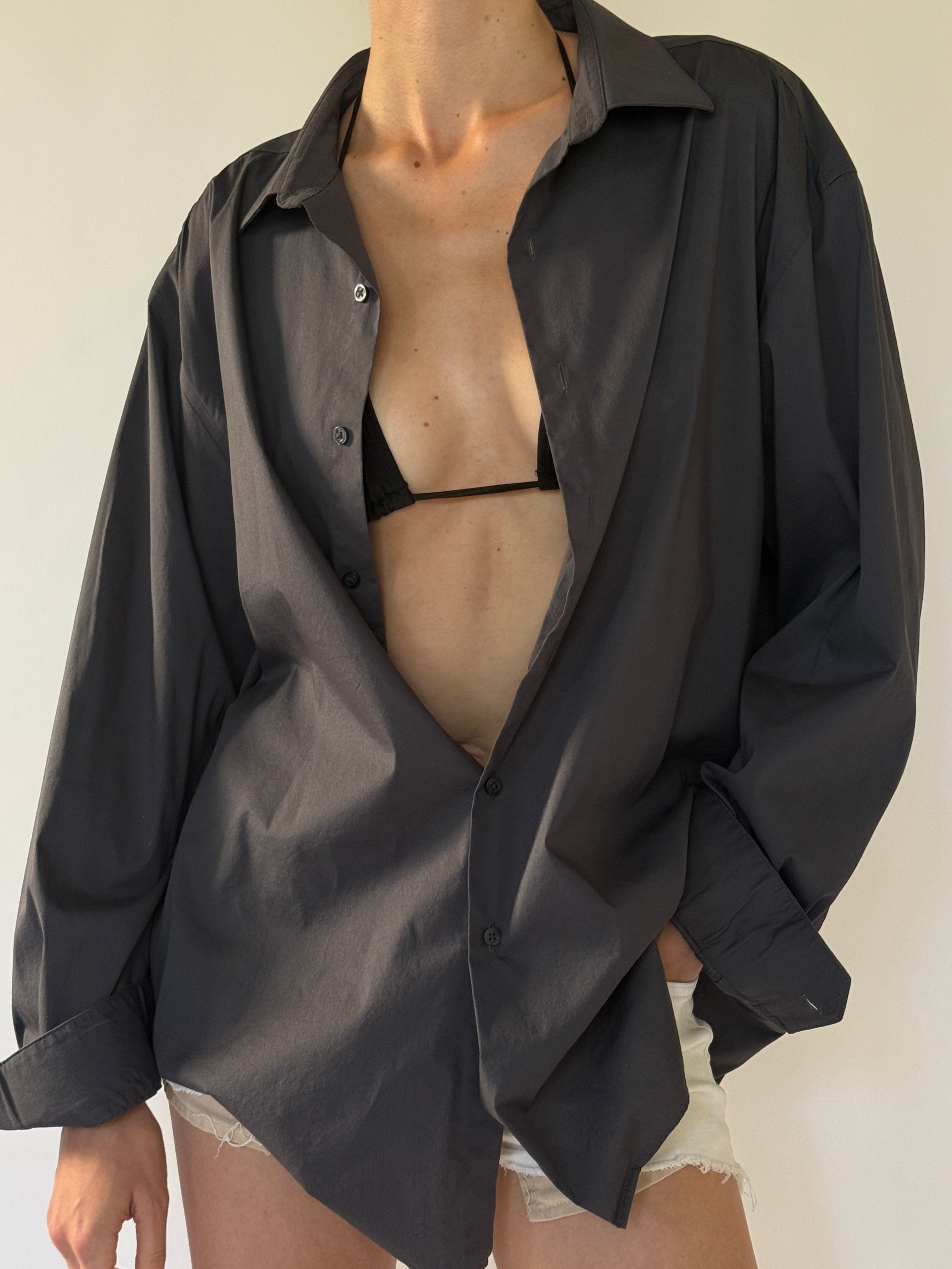 Vintage dark grey oversized shirt front view