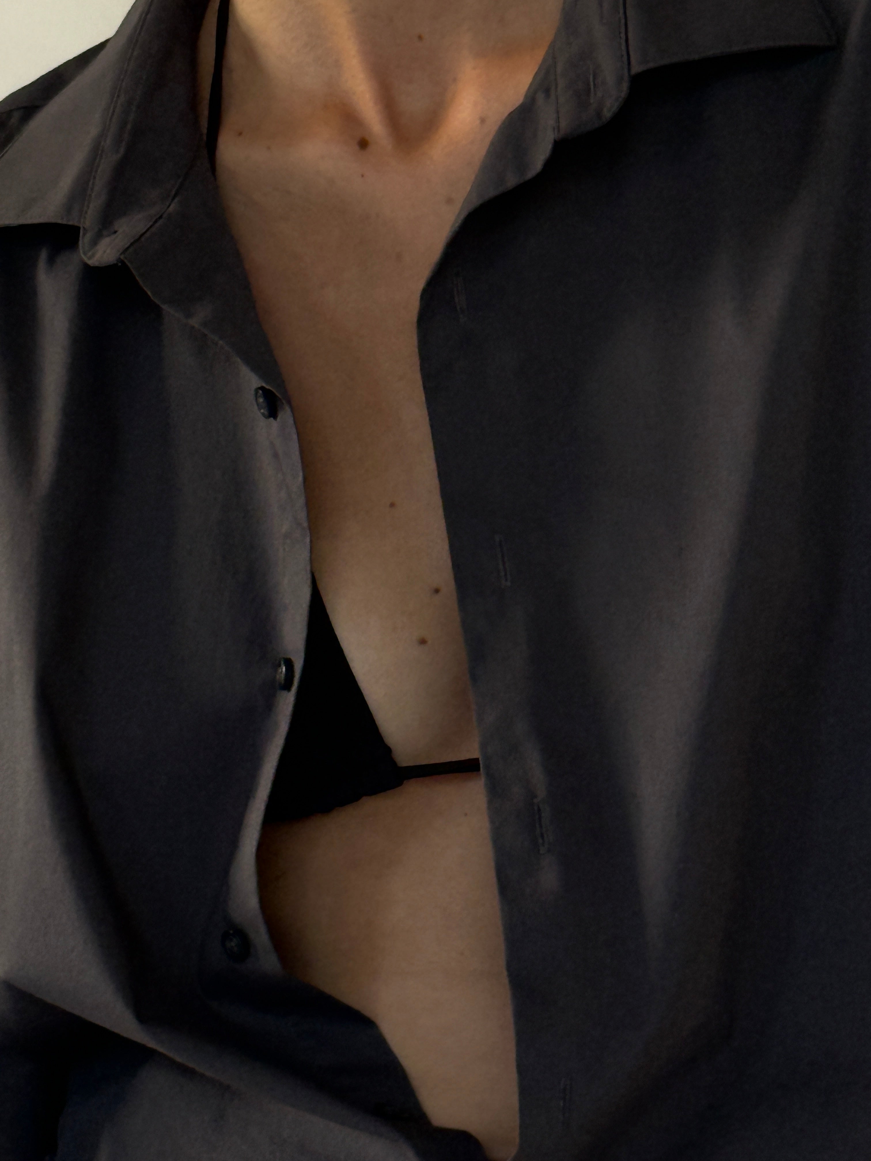 Vintage dark grey oversized shirt button detail