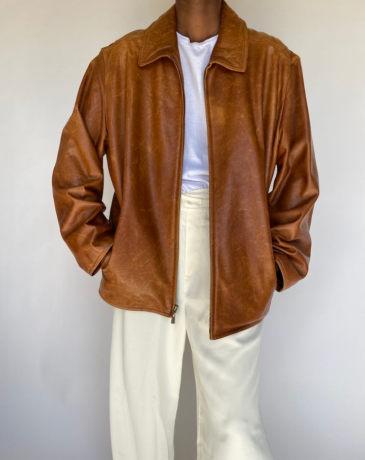 VINTAGE BROWN OVERSIZED LEATHER JACKET 1199
