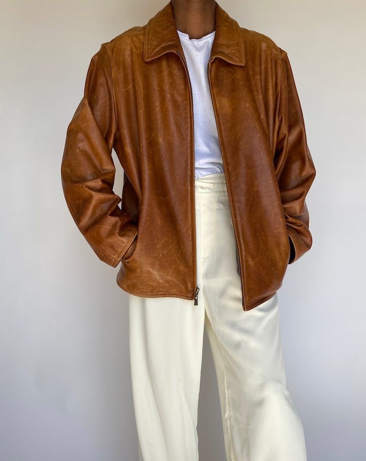 VINTAGE BROWN OVERSIZED LEATHER JACKET 1199