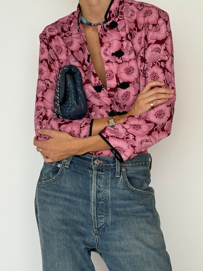 Vintage Pink Floral Blouse 6513