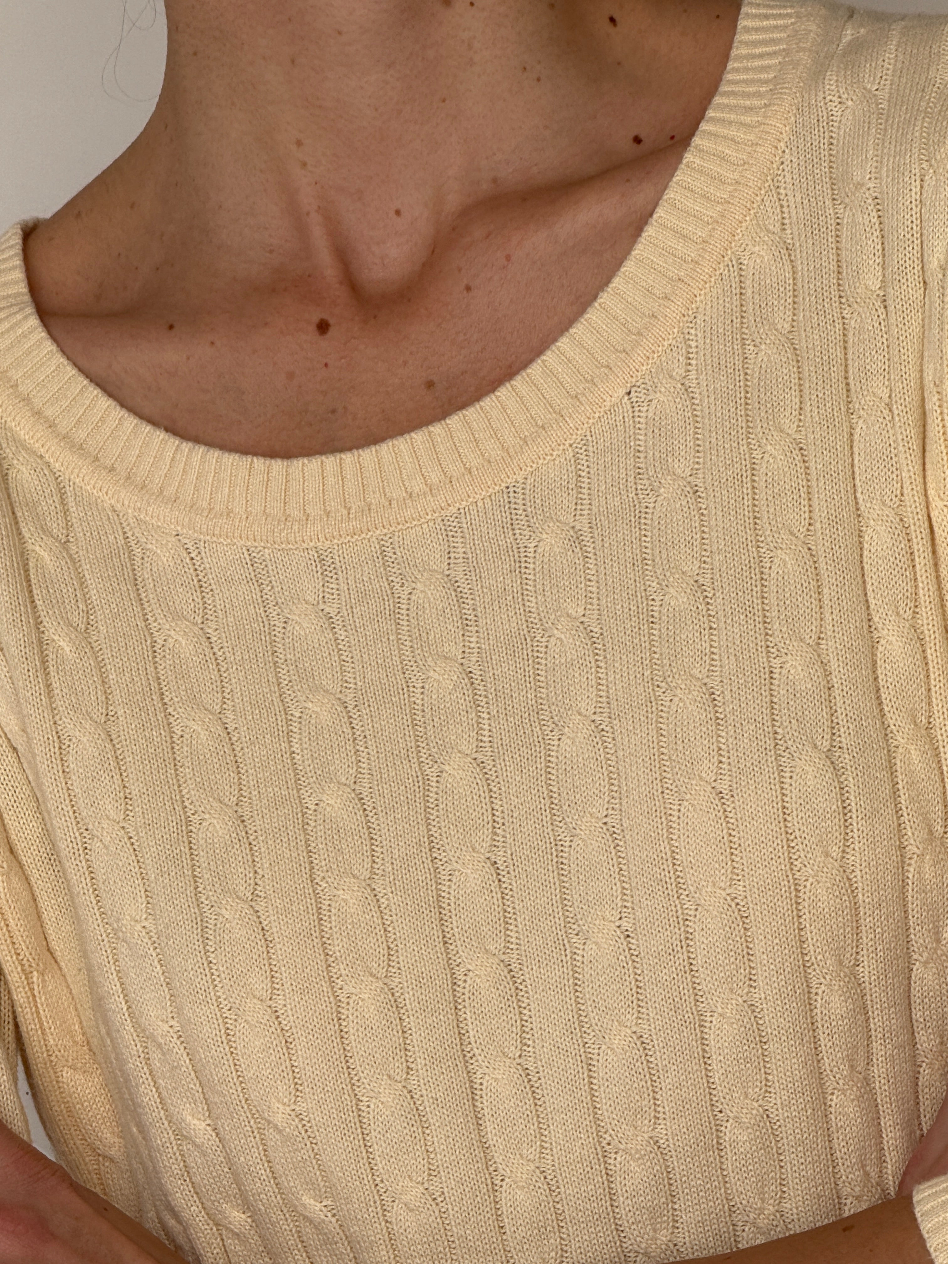 Vintage cream cable knit sweater front view