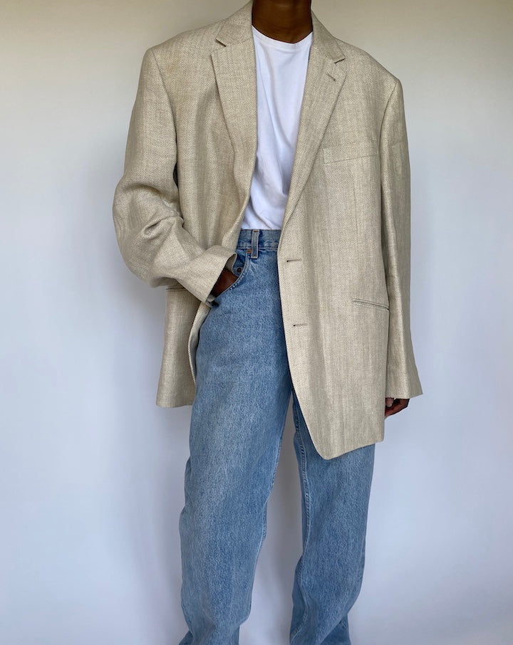 VINTAGE LIGHT BEIGE LINEN BLAZER 3570
