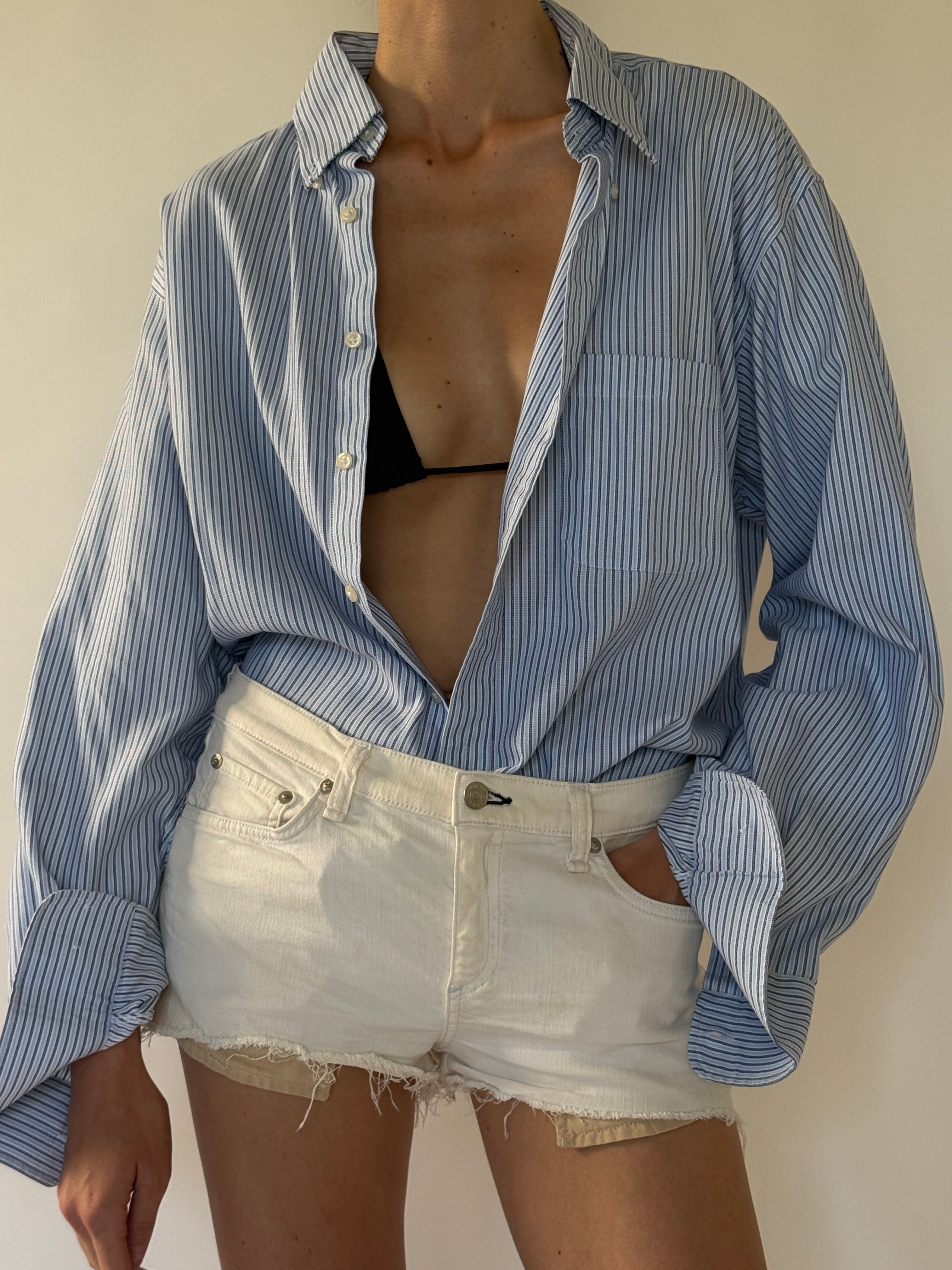 Vintage light blue striped oversized shirt front view