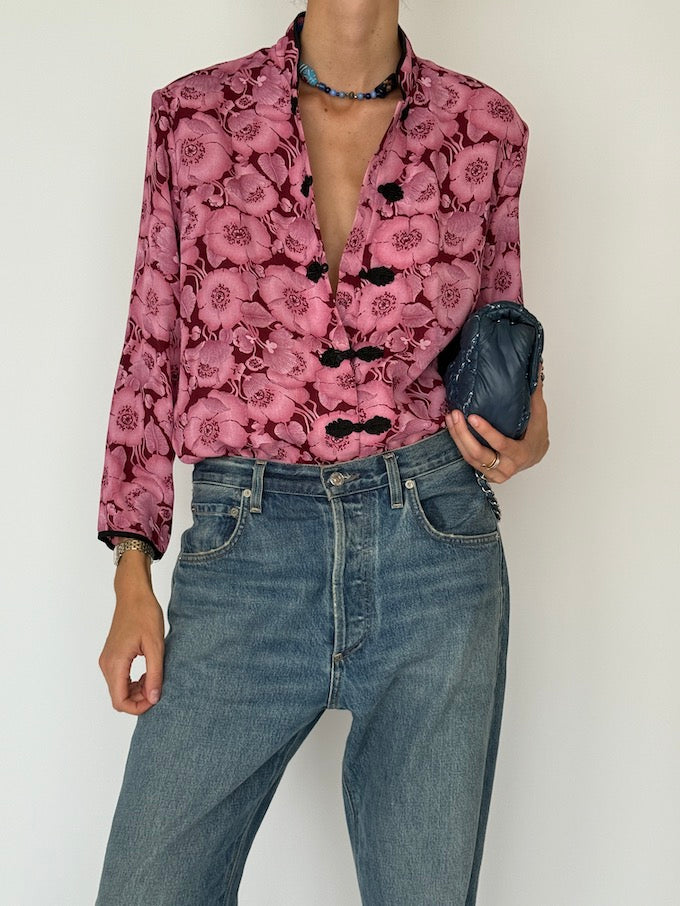 Vintage Pink Floral Blouse 6513