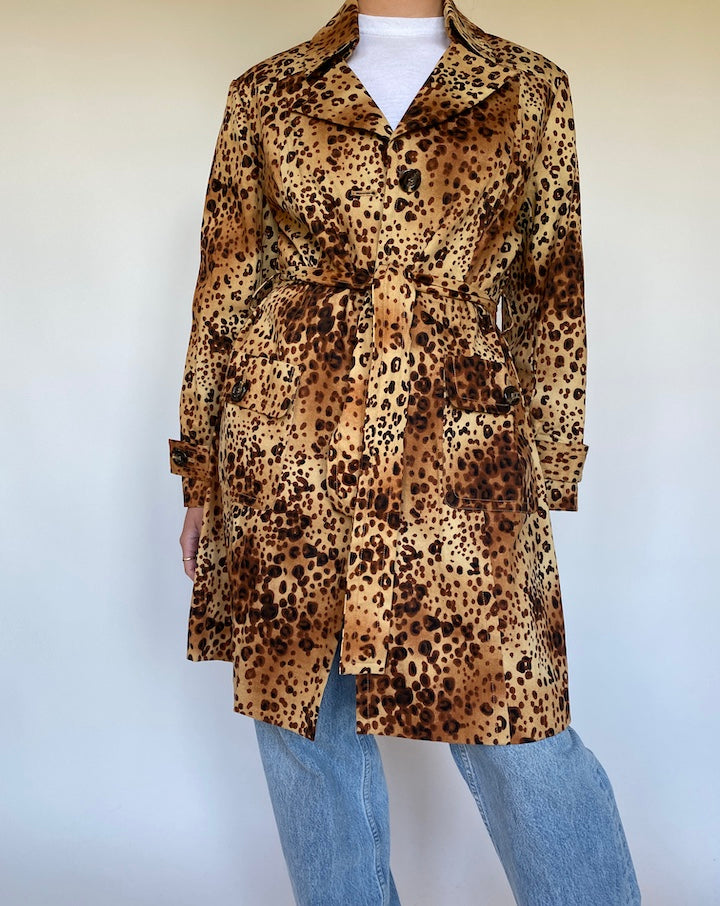 VINTAGE ANIMAL PRINTED TRENCH COAT 3808