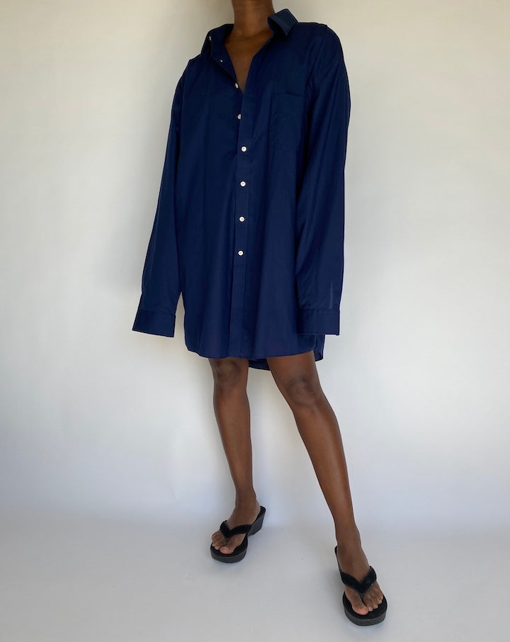 VINTAGE NAVY OVERSIZED SHIRT DRESS 1202