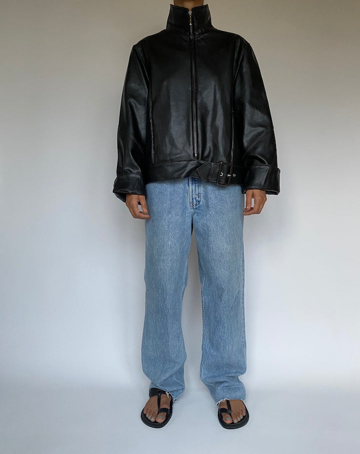 VINTAGE BLACK FAUX LEATHER JACKET 2595
