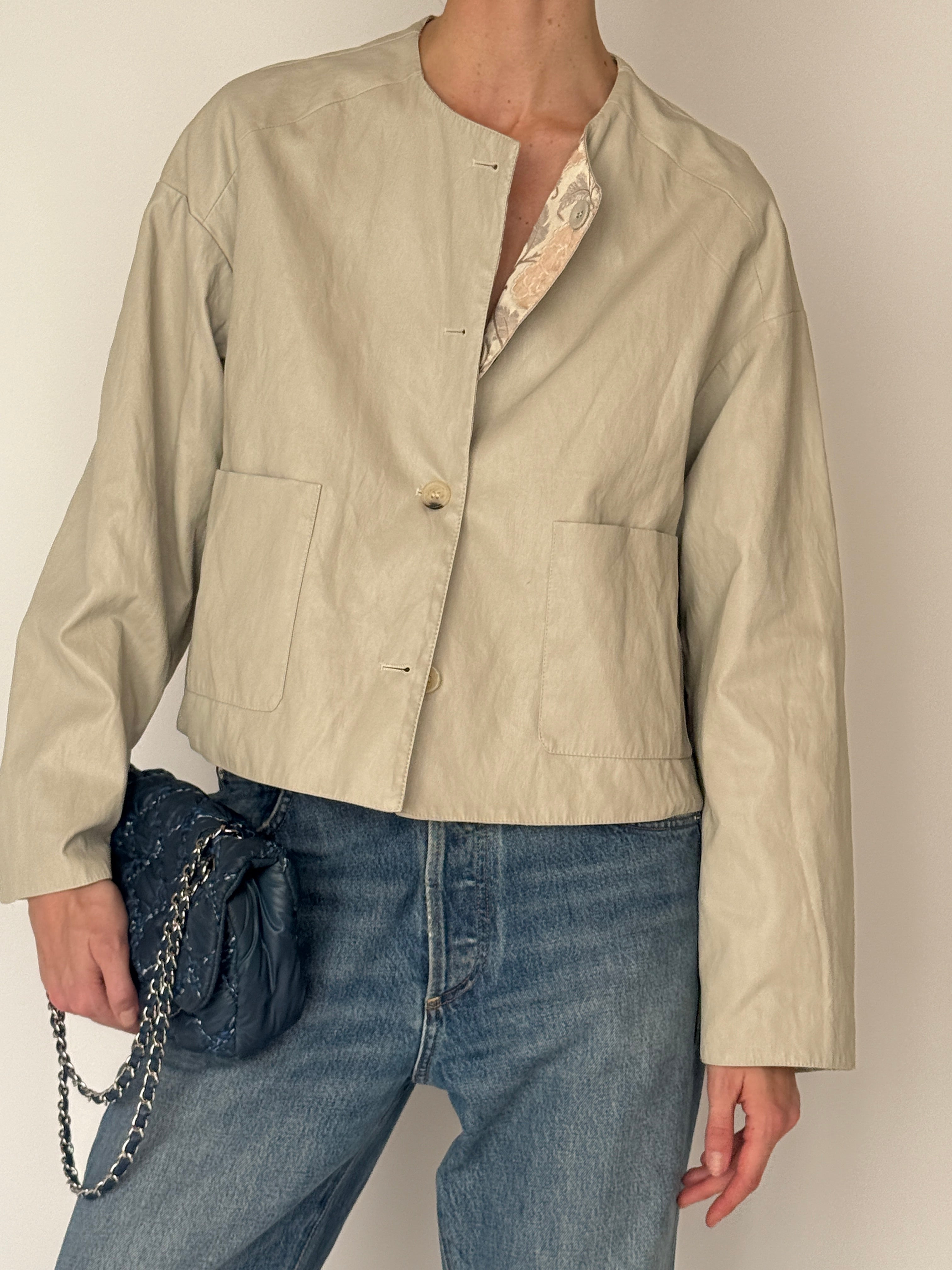 Vintage reversible leather jacket leather side front view