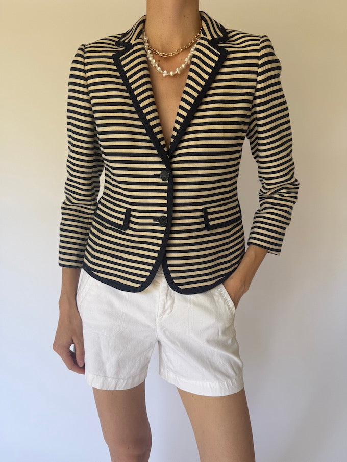 Vintage Navy & Cream Striped Blazer 6157