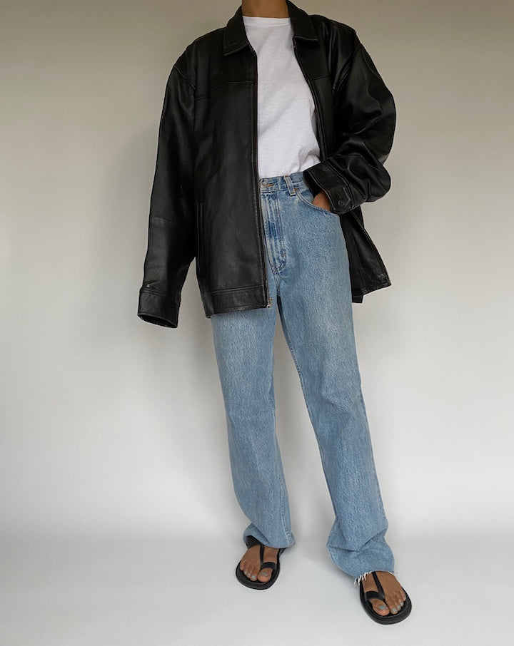 VINTAGE BLACK OVERSIZED LEATHER JACKET 2598