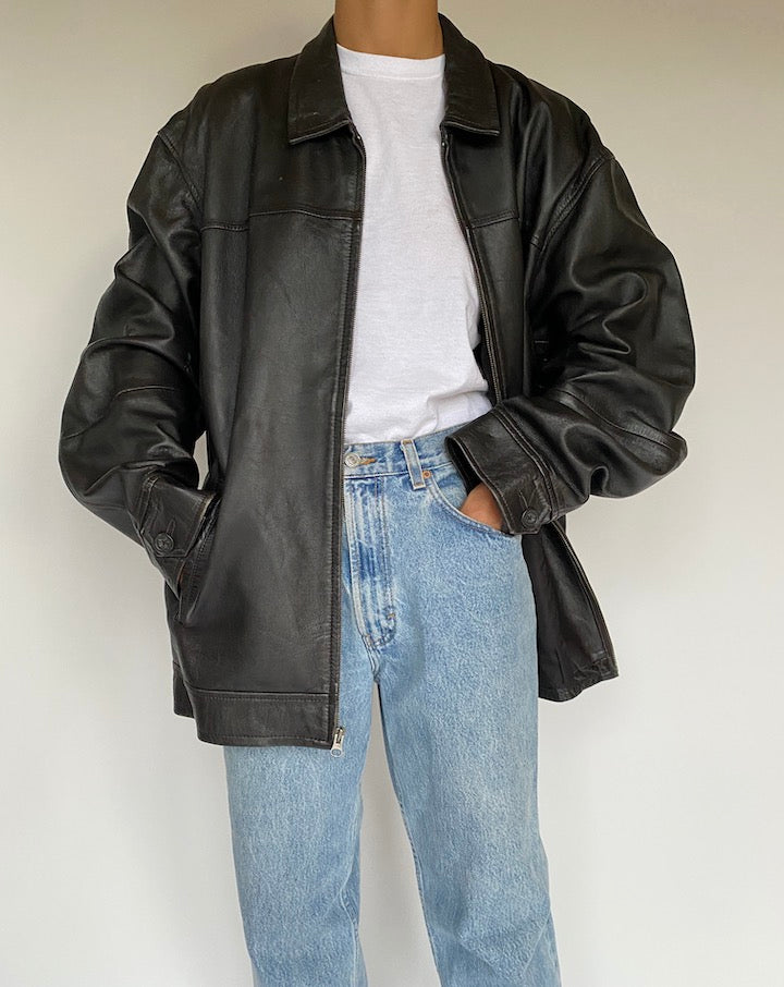 VINTAGE BLACK OVERSIZED LEATHER JACKET 2598