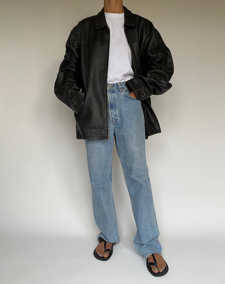 VINTAGE BLACK OVERSIZED LEATHER JACKET 2598